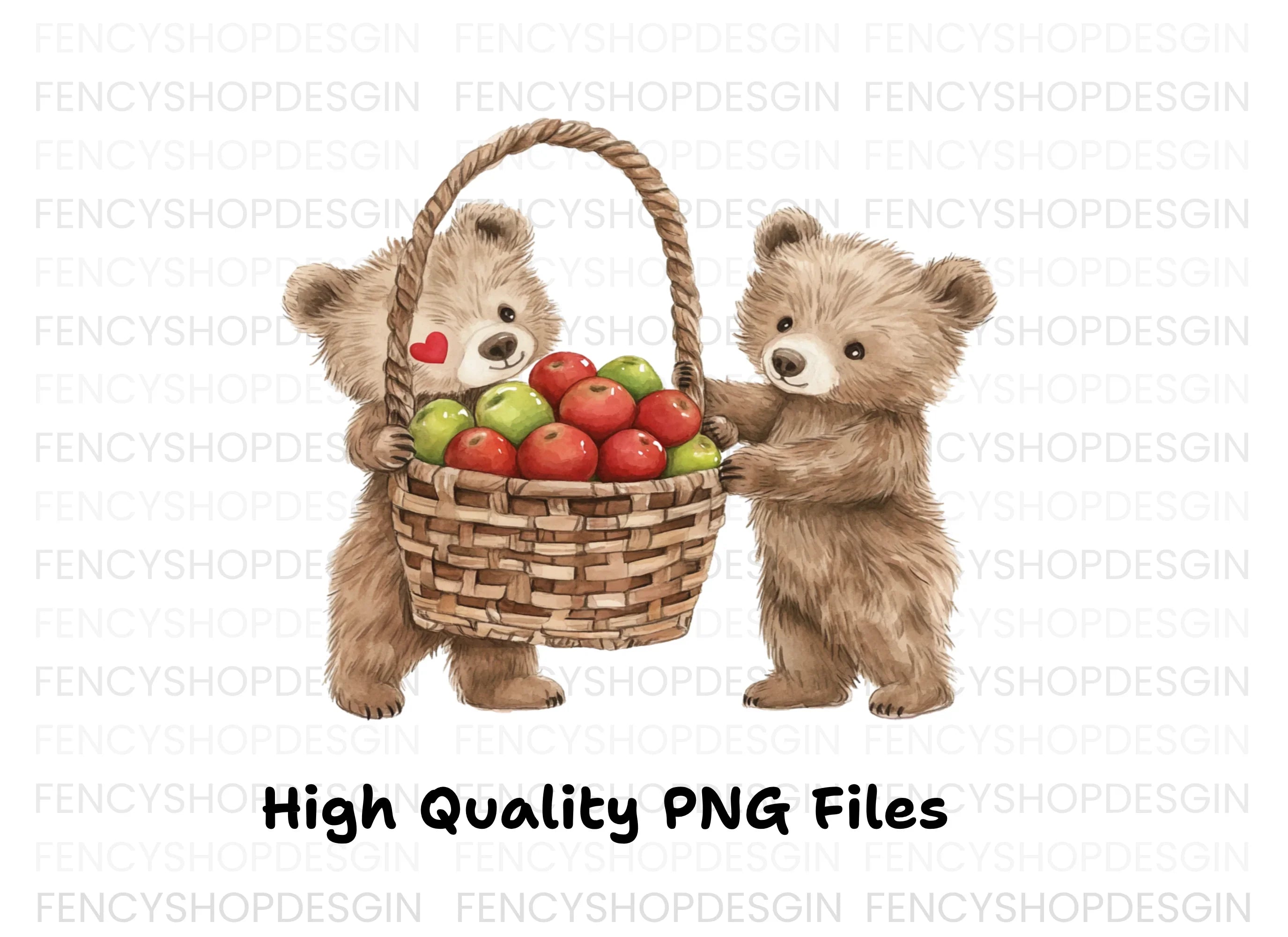Cute Bear Friends with Apple Basket Clipart Bundle