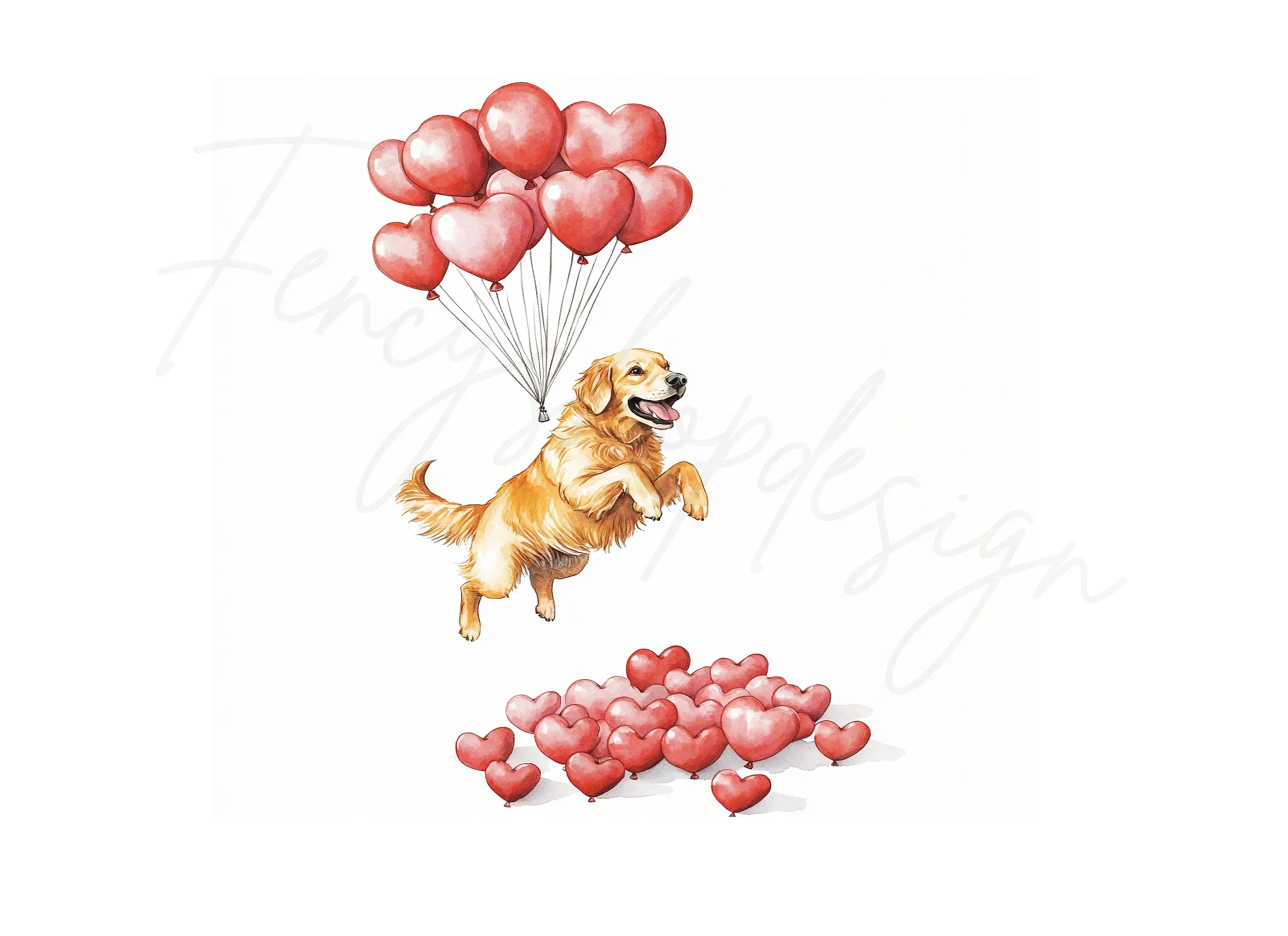 Golden Retriever Heart Balloons Clipart Bundle