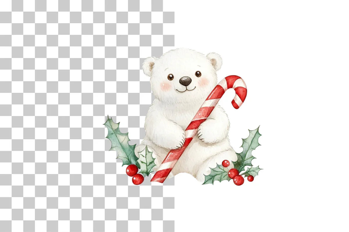 Cozy Christmas Bear with Candy Cane Clipart Bundle - CraftNest - Digital Crafting and Art