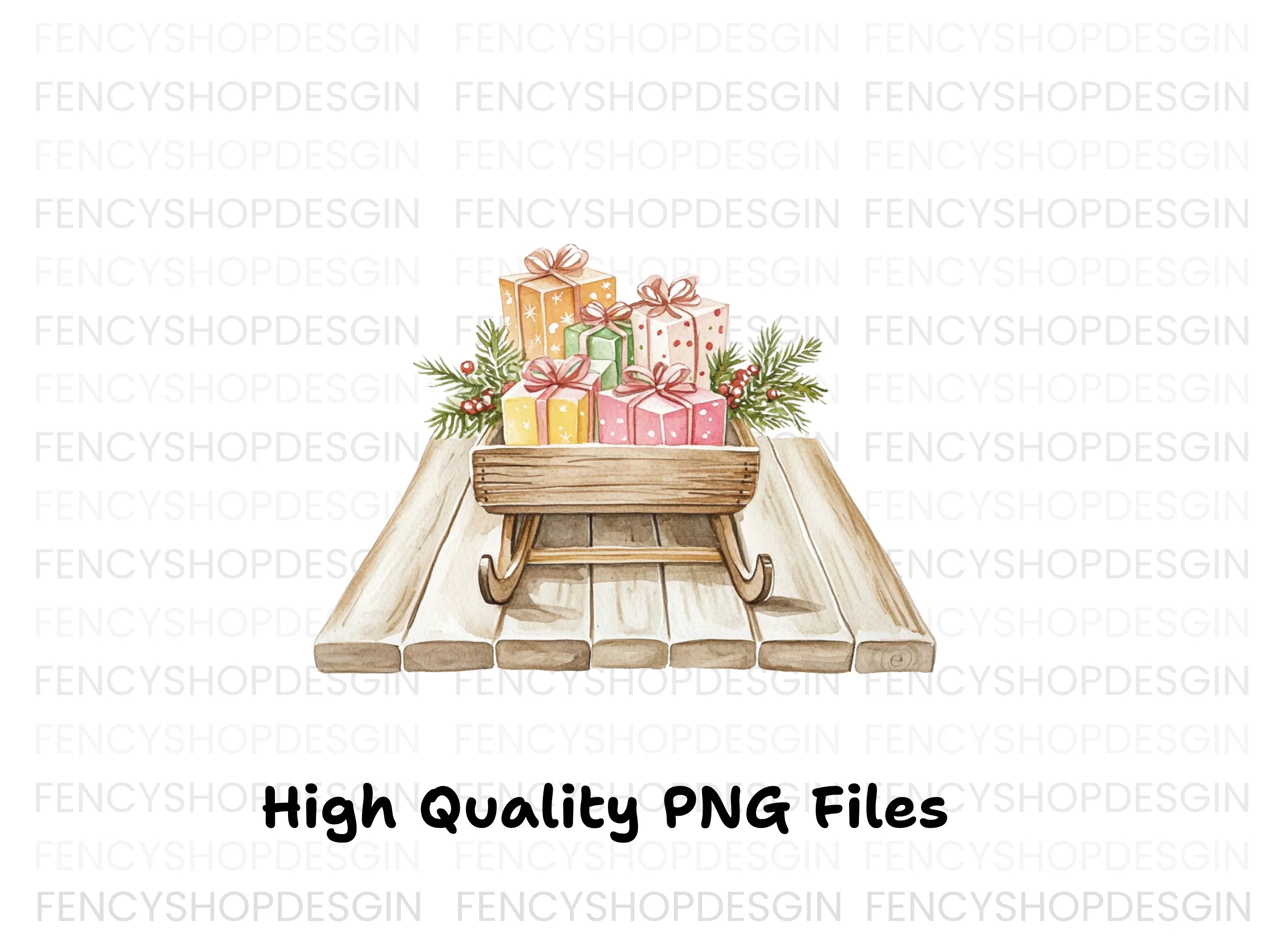Christmas Sleigh with Gifts Clipart Bundle