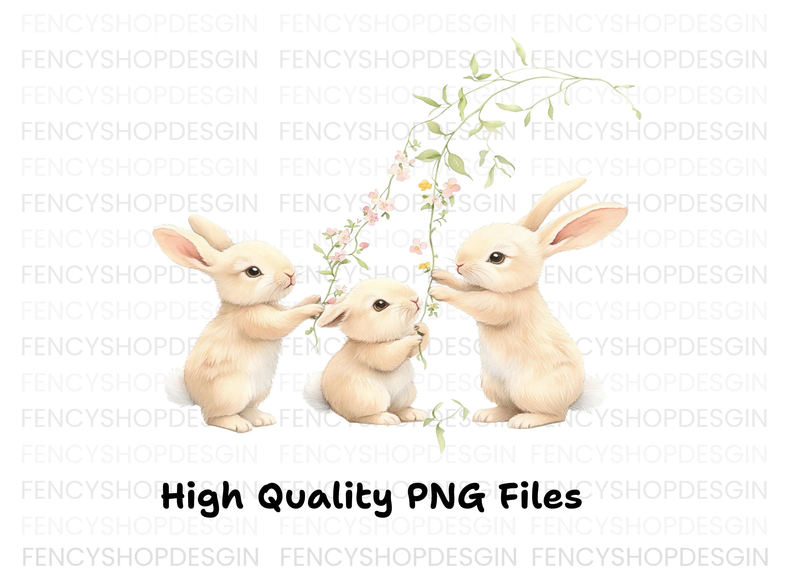Baby Bunnies with Floral Vines Clipart Bundle