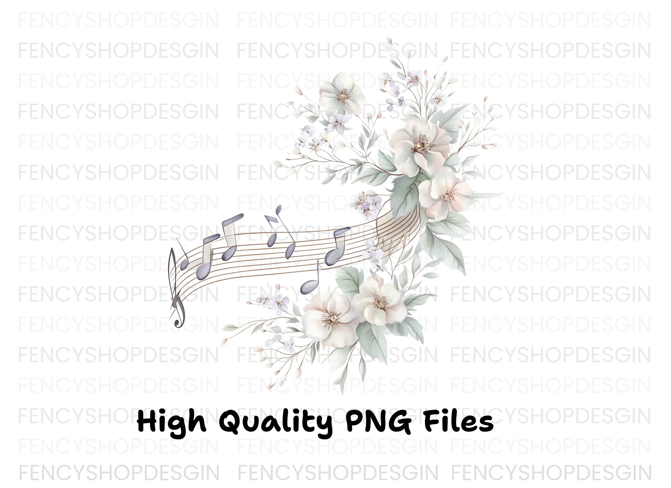 White Floral Music Clipart Bundle