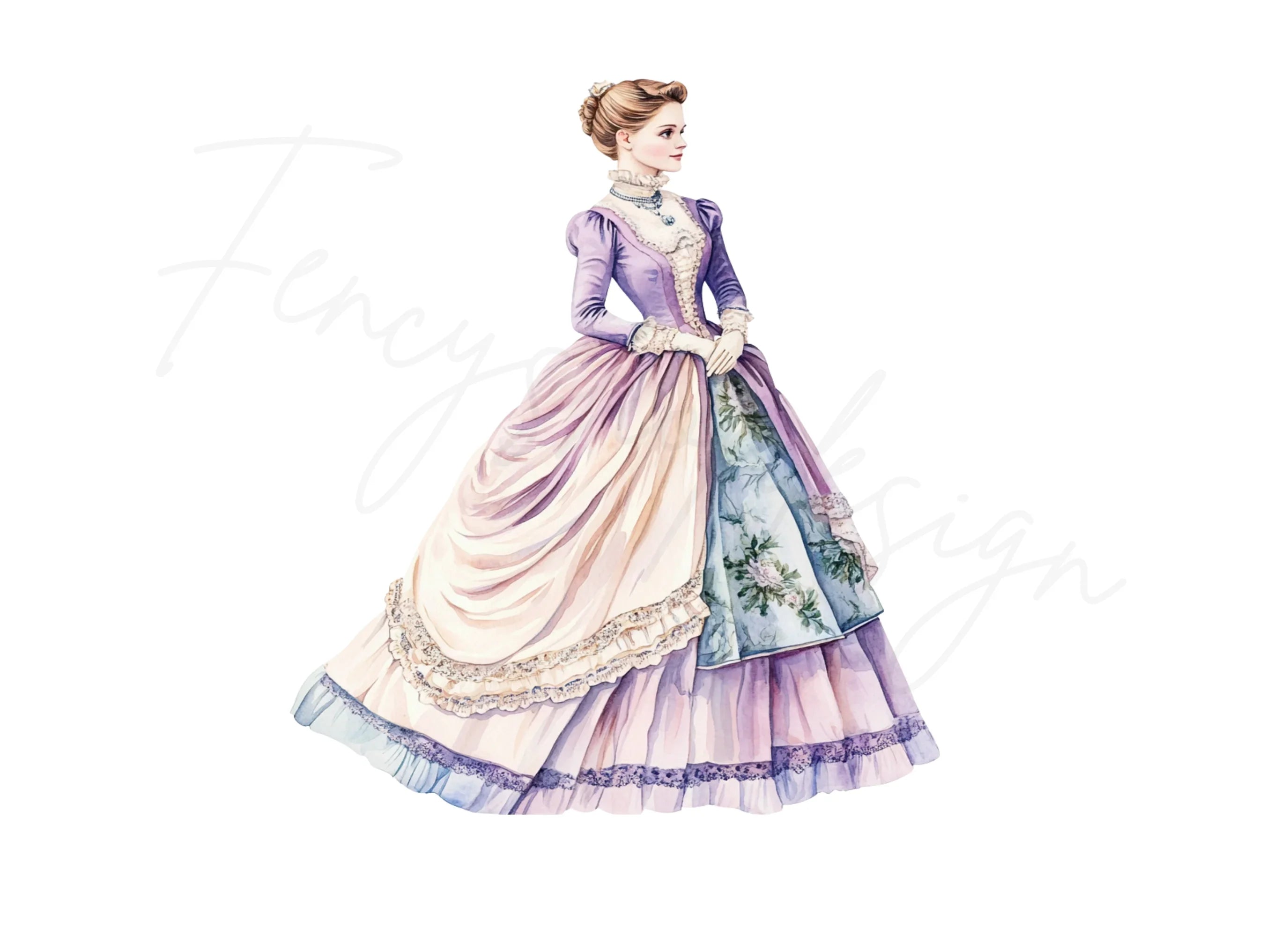 Regal Victorian Gown Clipart Bundle