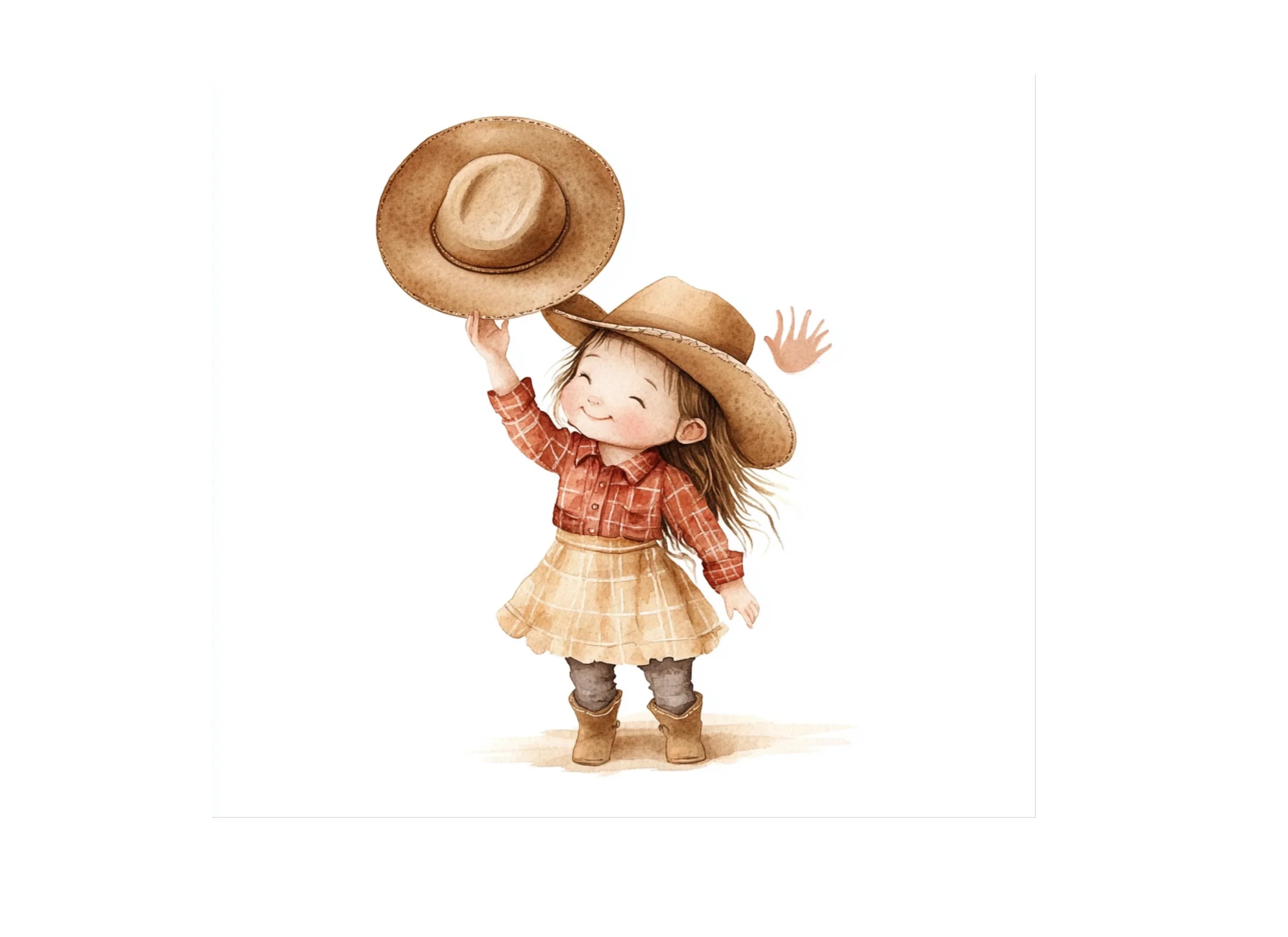Happy Little Cowgirls with Hats Clipart Bundle