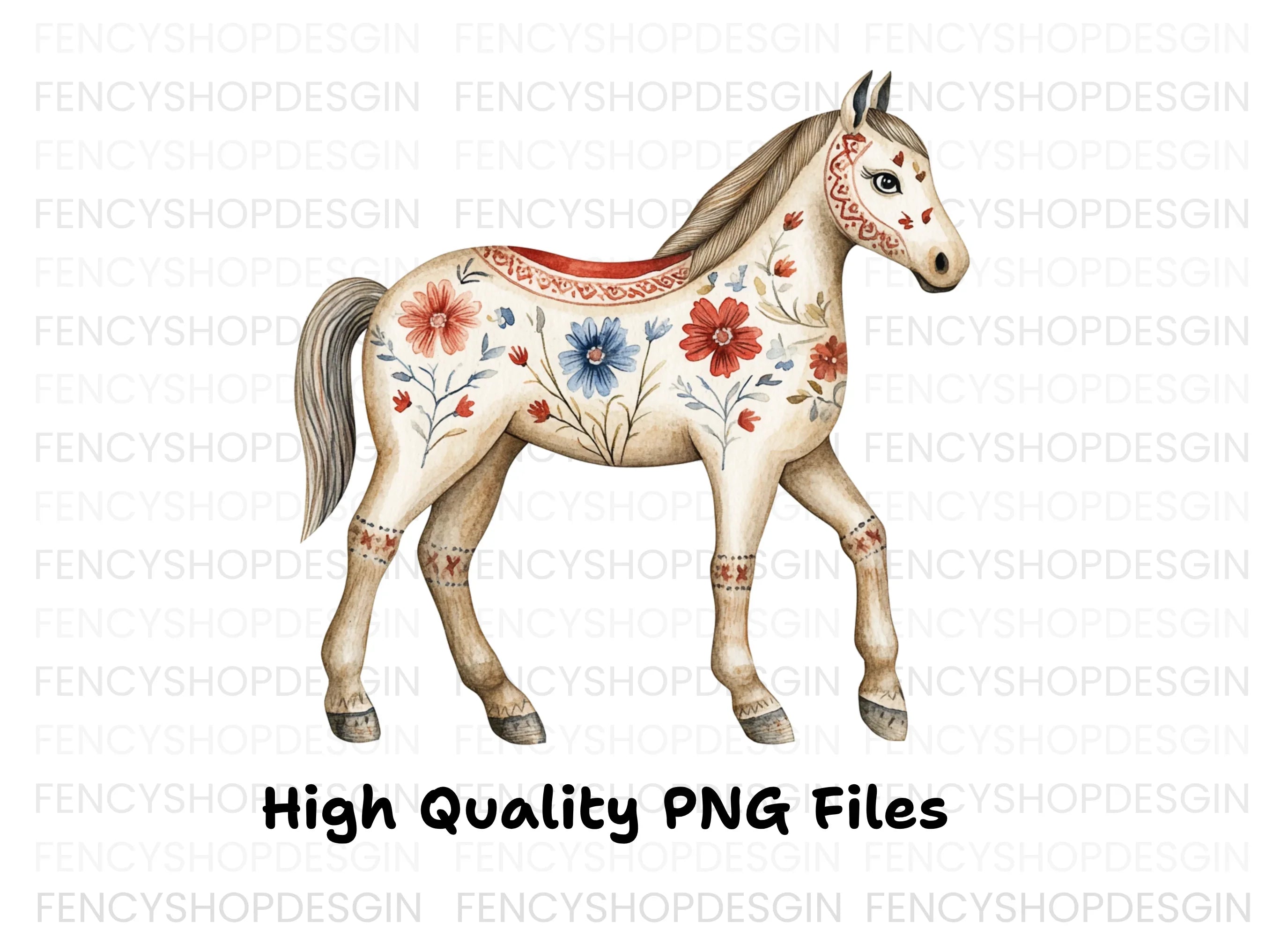 Floral Painted Horses Clipart Bundle
