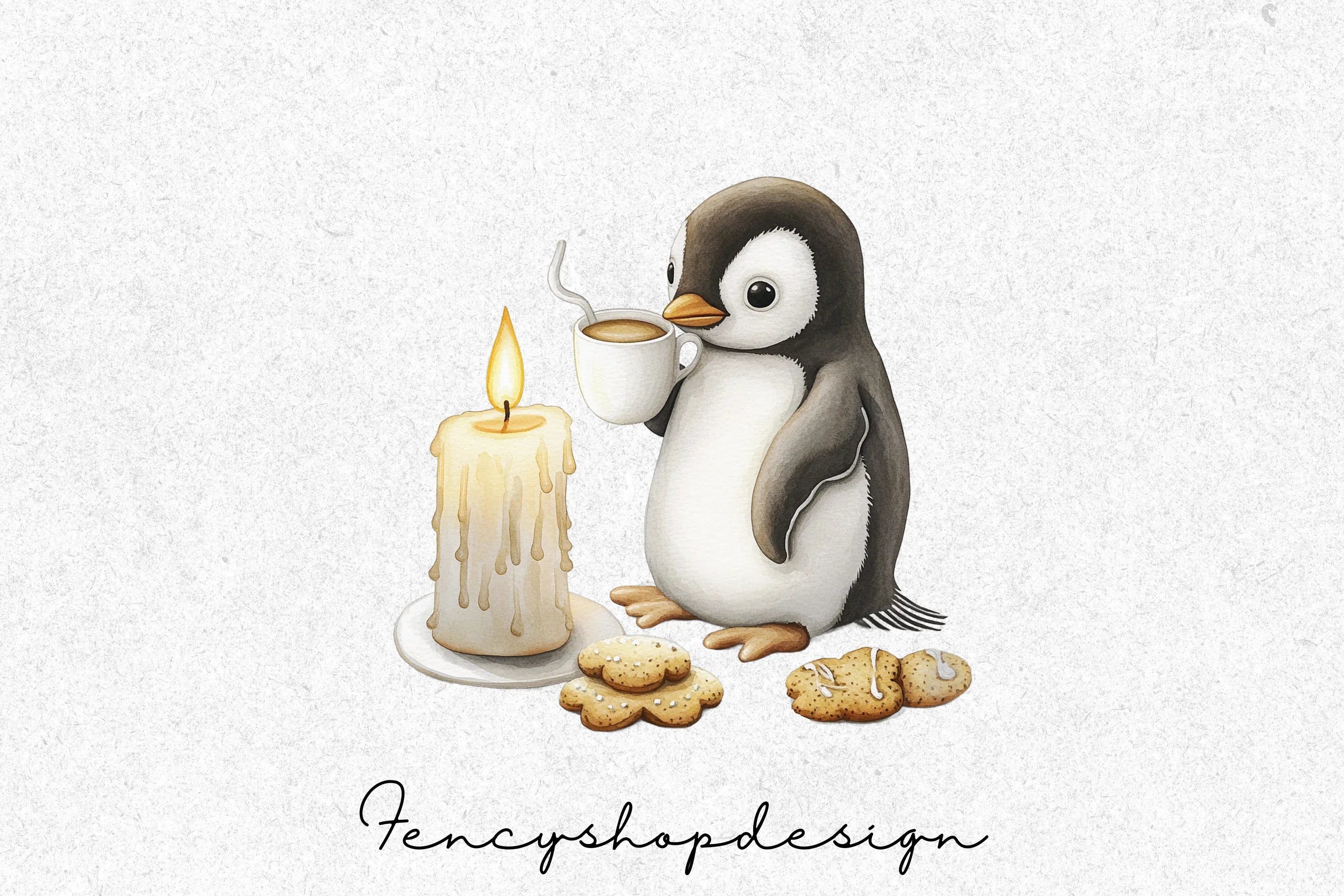 Penguin Christmas Market Clipart Bundle
