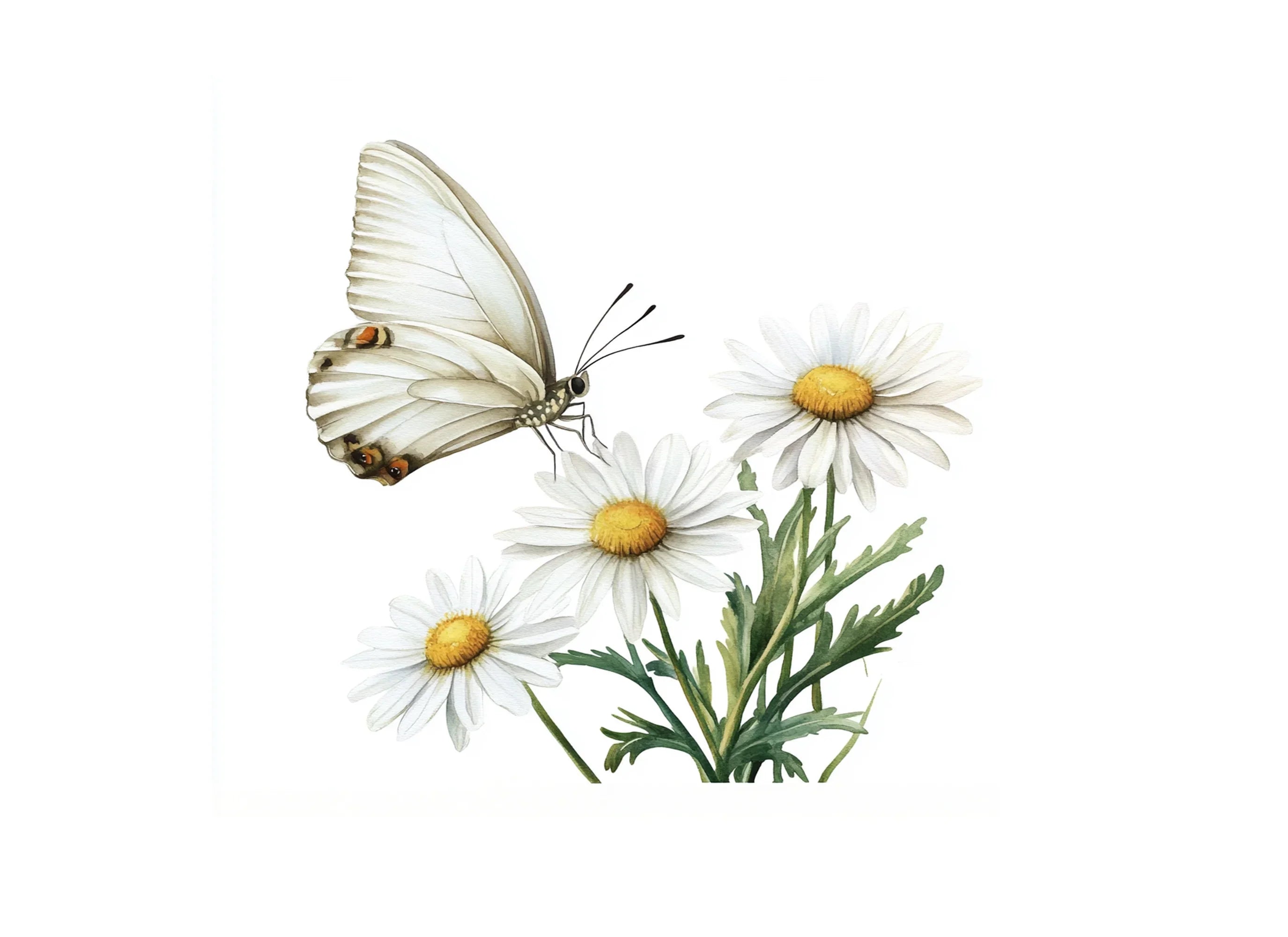 White Butterflies and Daisies Clipart Bundle