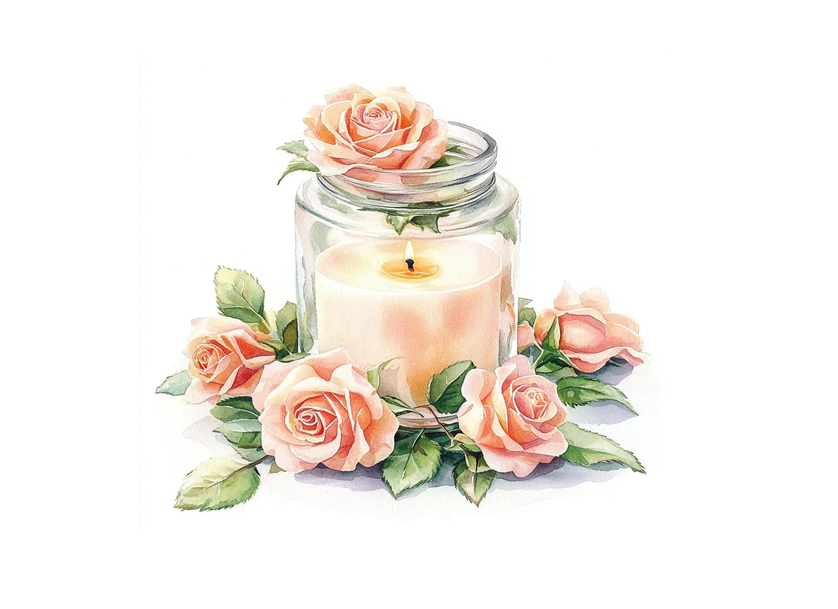 Pink Roses Candle Clipart Bundle
