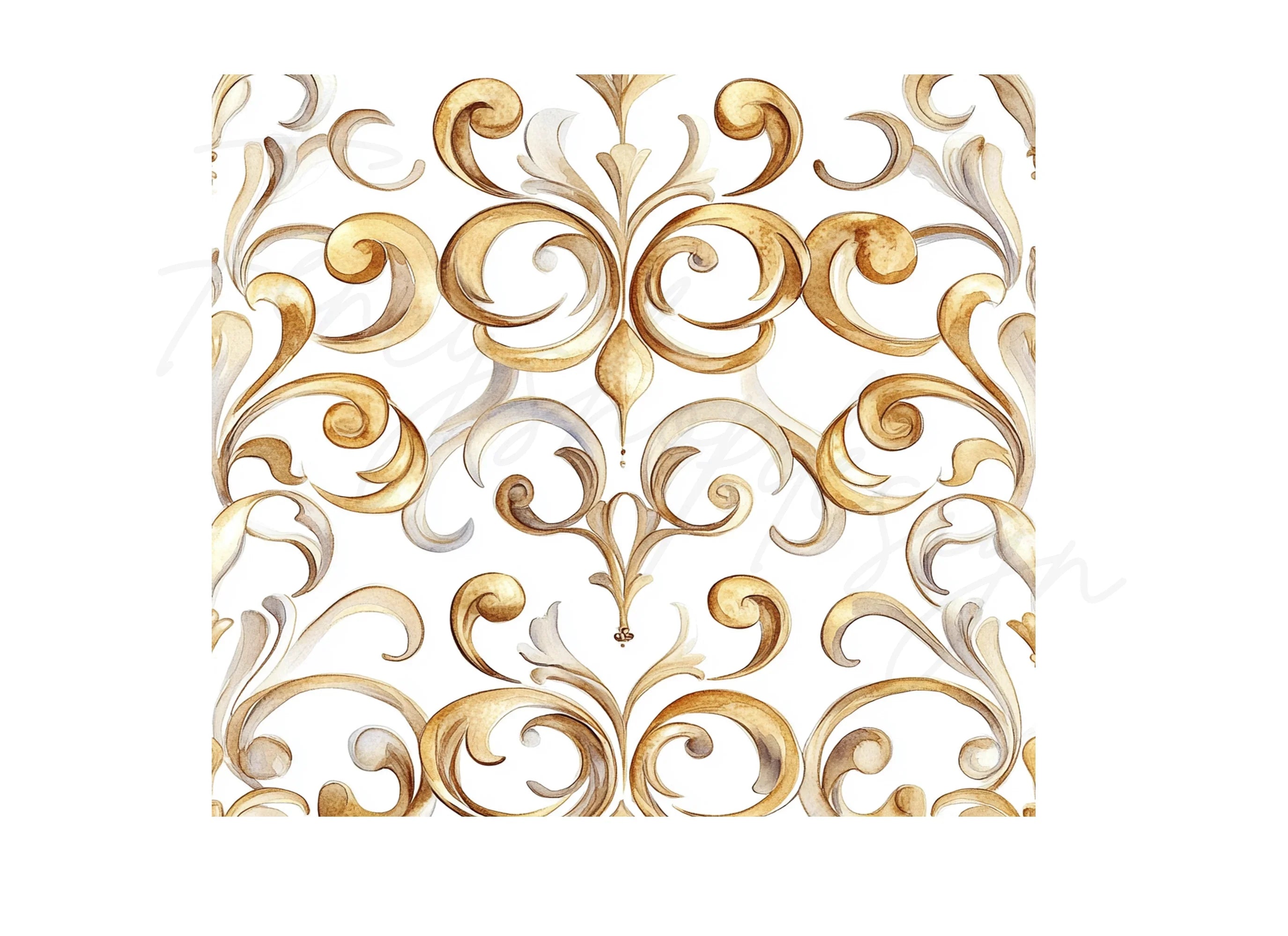 Elegant Golden Swirls Seamless Pattern Clipart Bundle