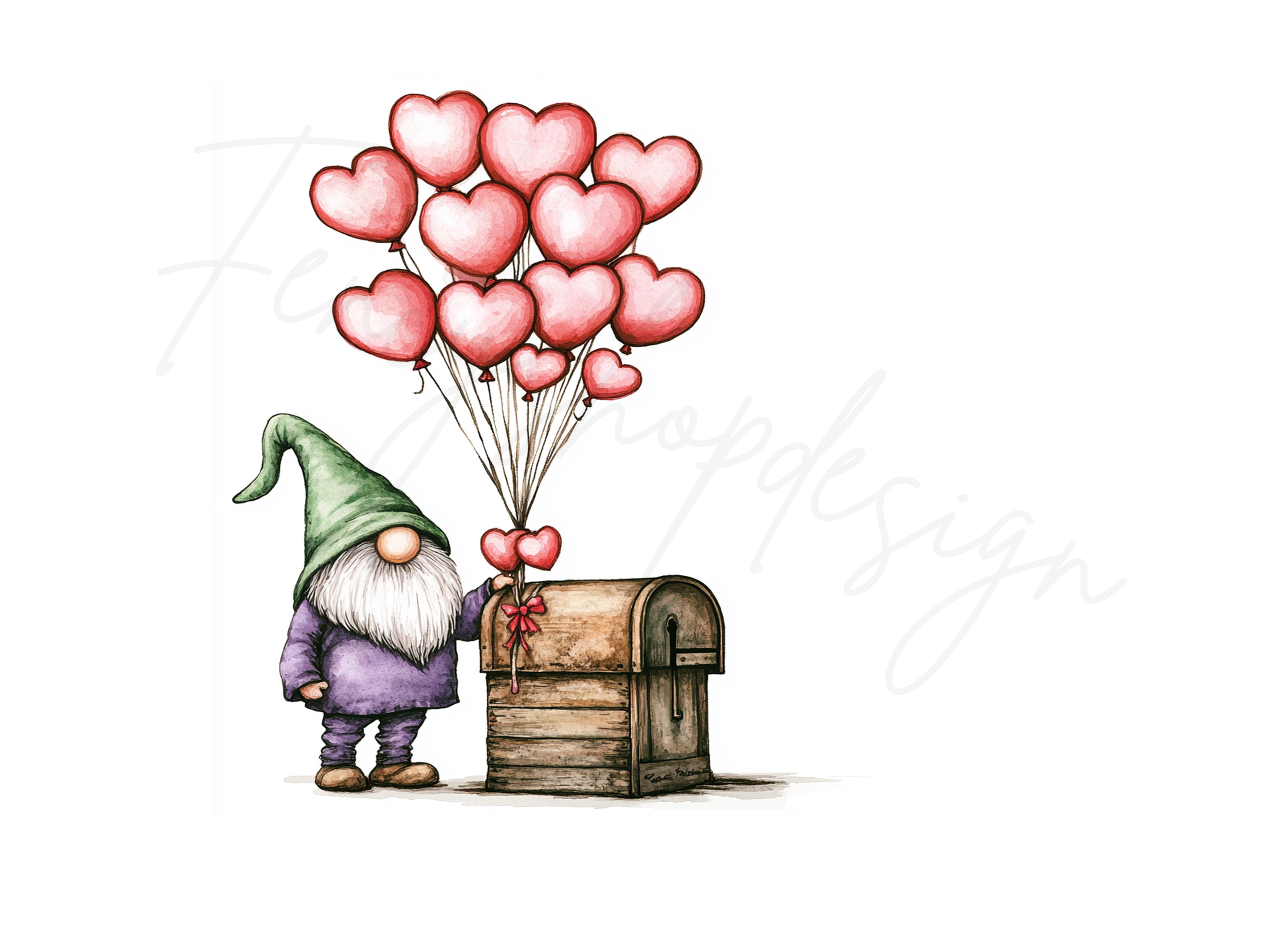 Valentine Gnomes with Heart Balloons Clipart Bundle