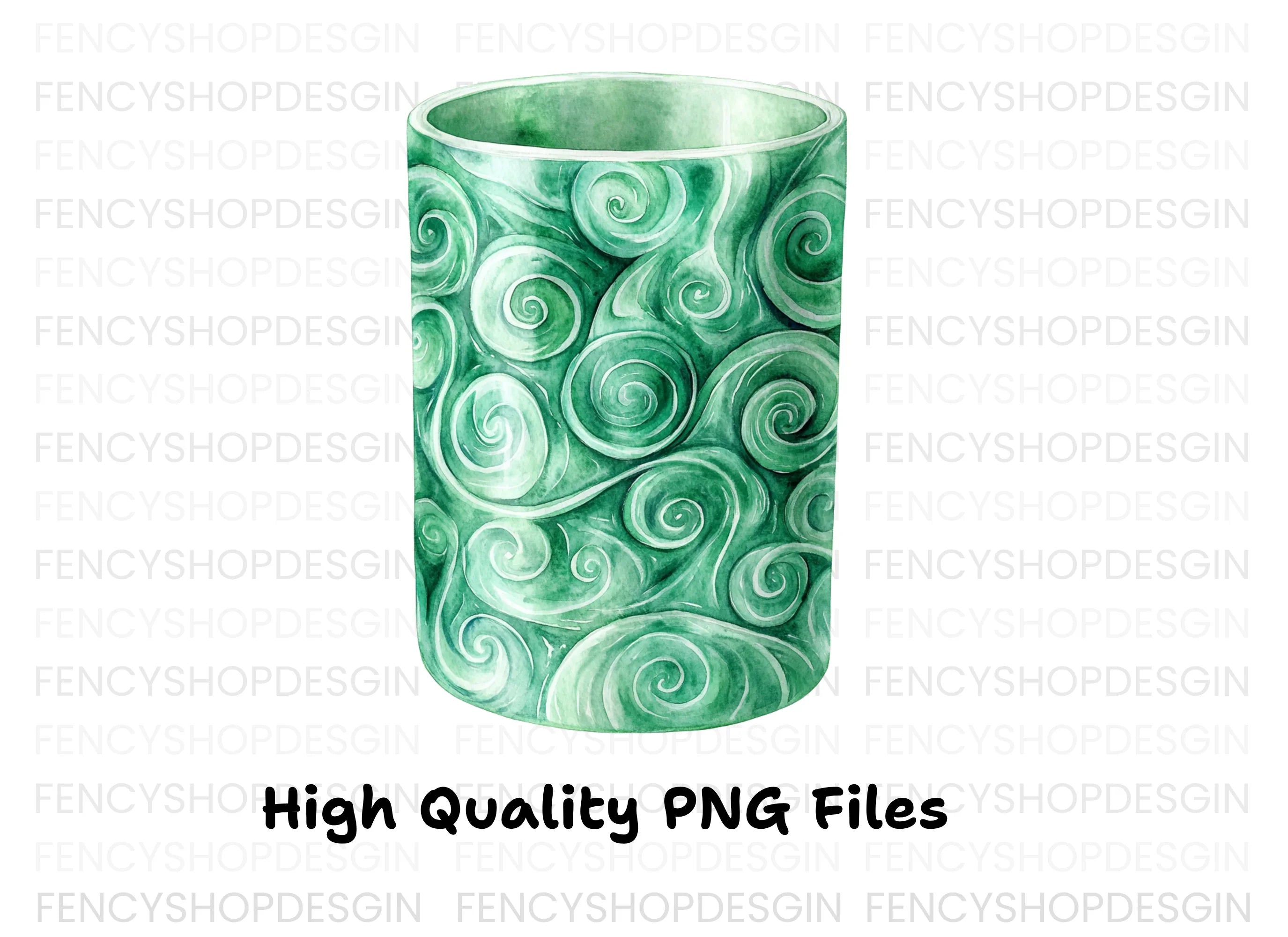 Tall Green Jade Swirl Pattern Clipart Bundle