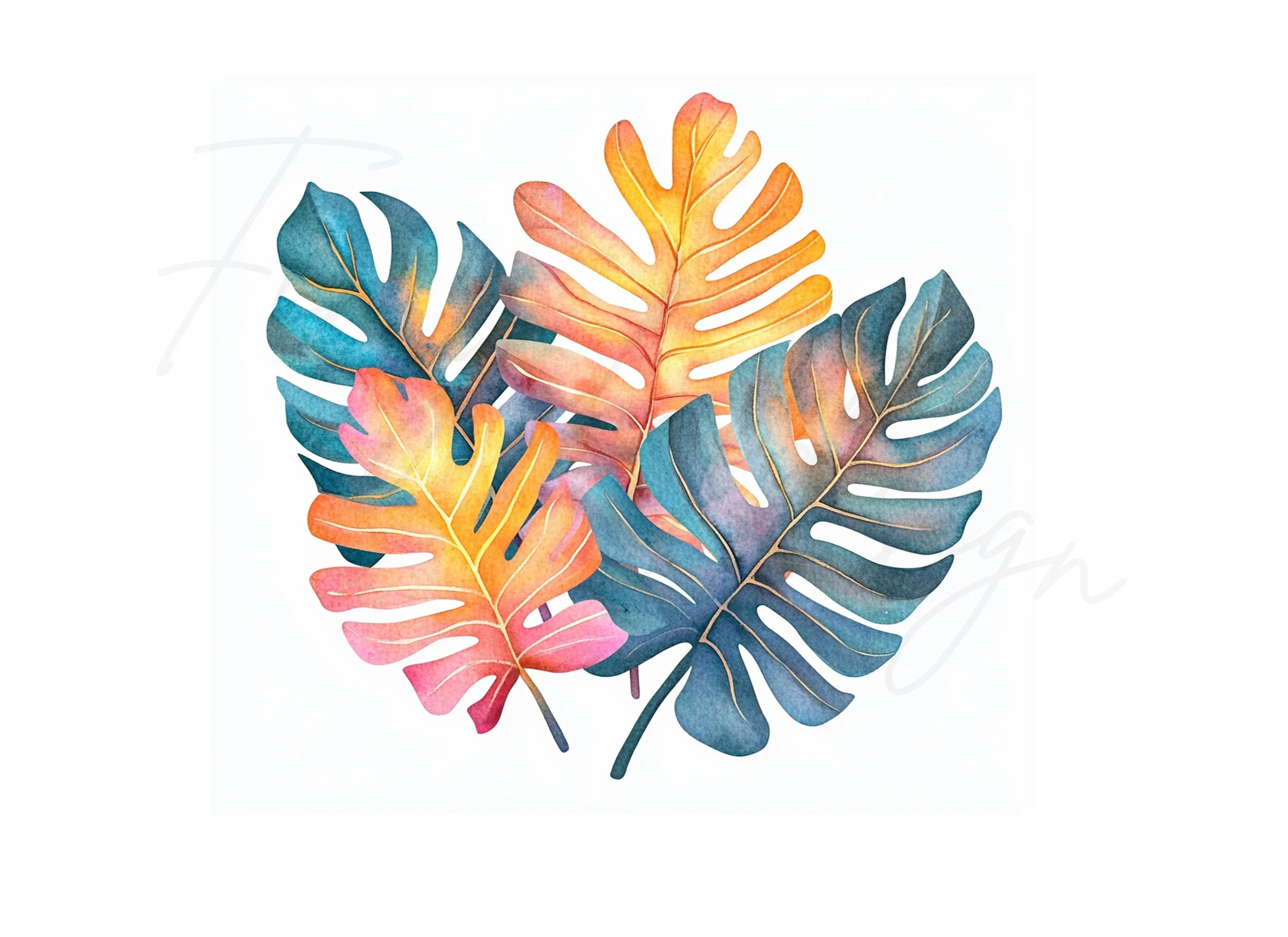 Vibrant Monstera Leaves Clipart Bundle