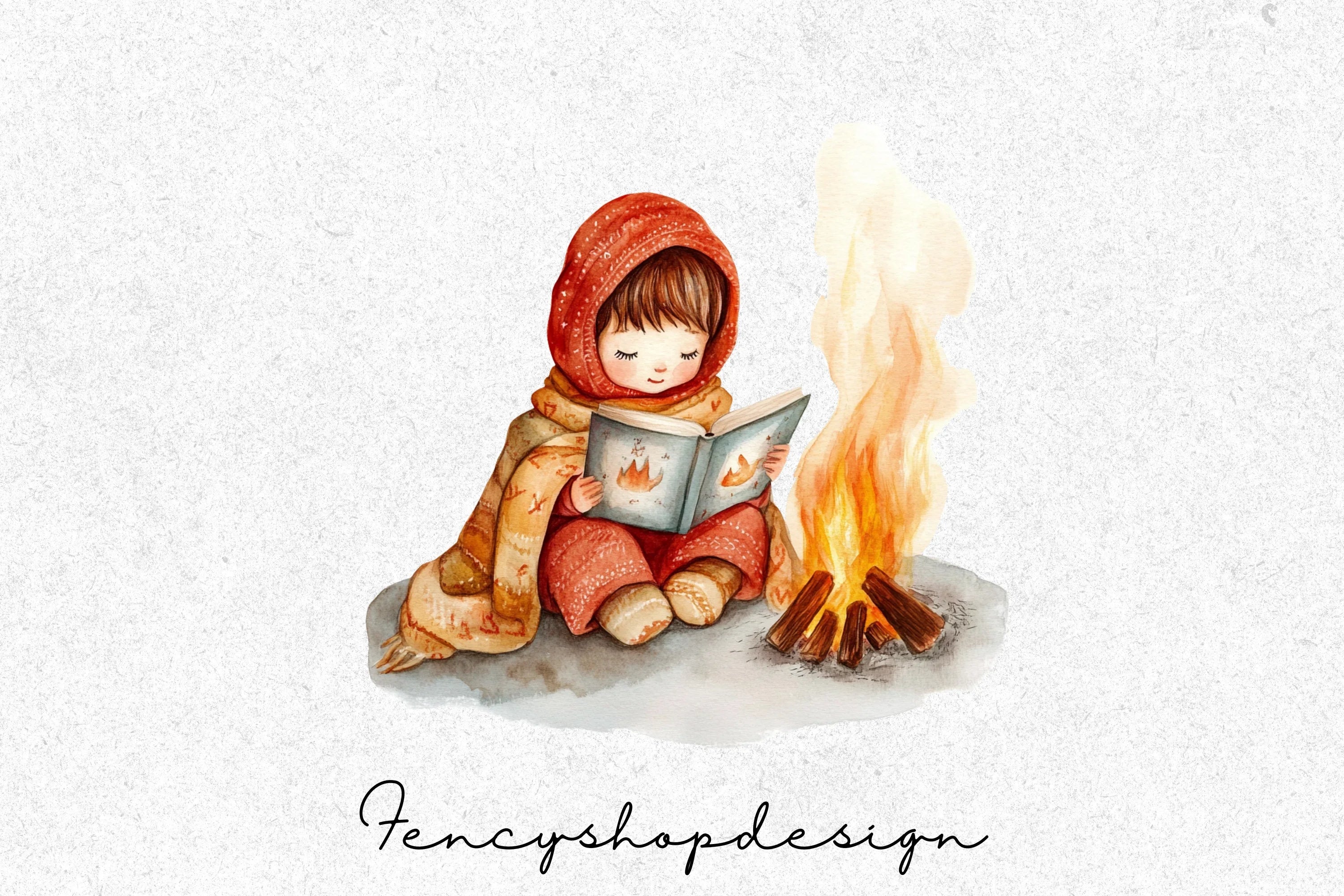 Cozy Winter Fireplace Reading Clipart Bundle