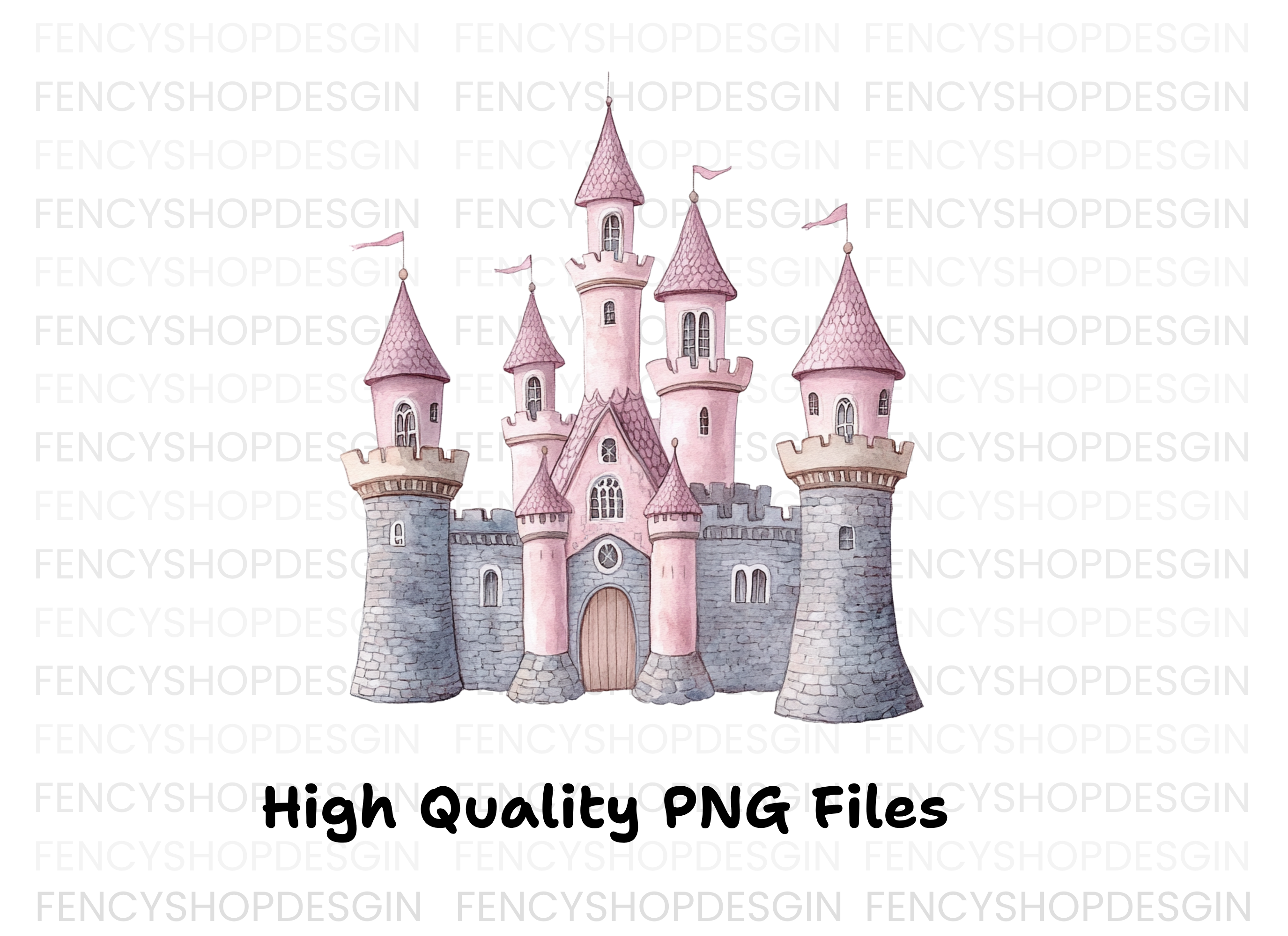 Pink and Gray Fantasy Castle Clipart Bundle