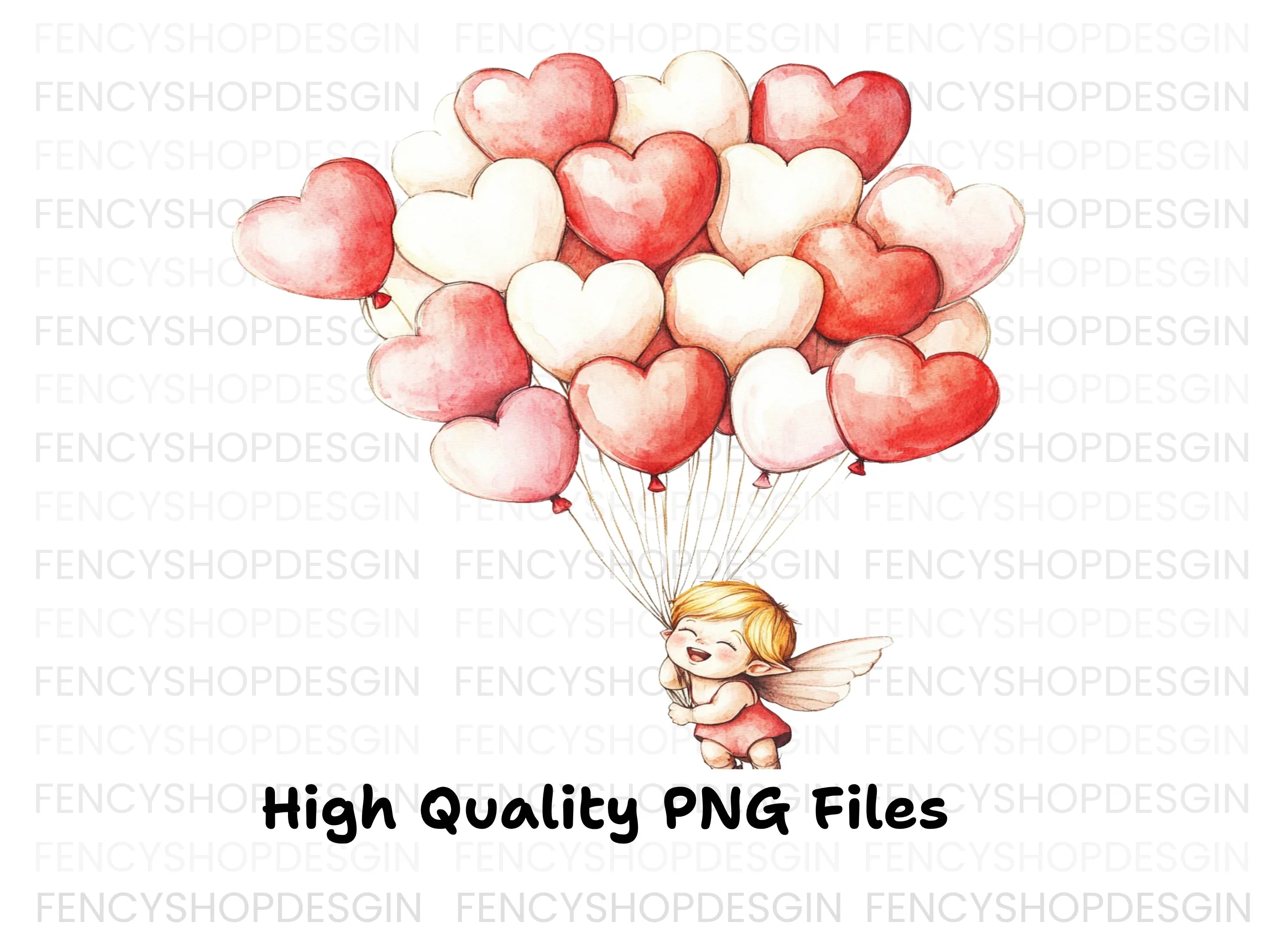 Cute Cupid with Heart Balloons Clipart Bundle