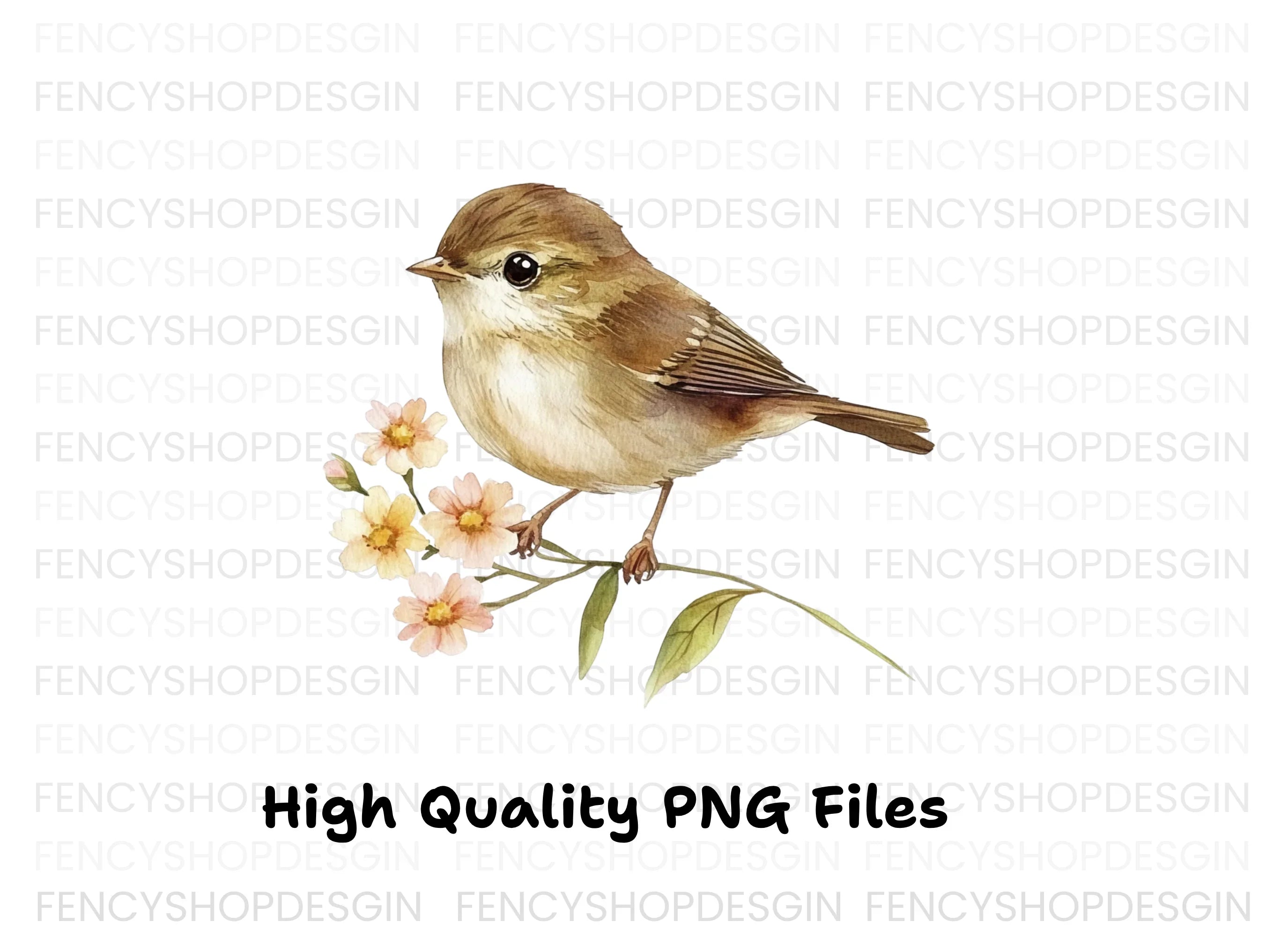 Brown Bird with Flowers Clipart Bundle