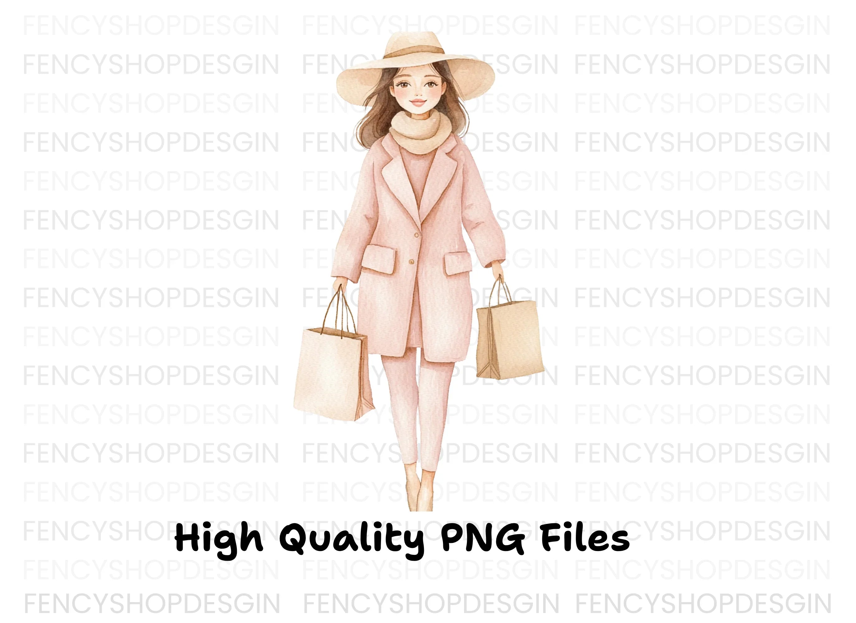 Stylish Woman Shopping Clipart Bundle