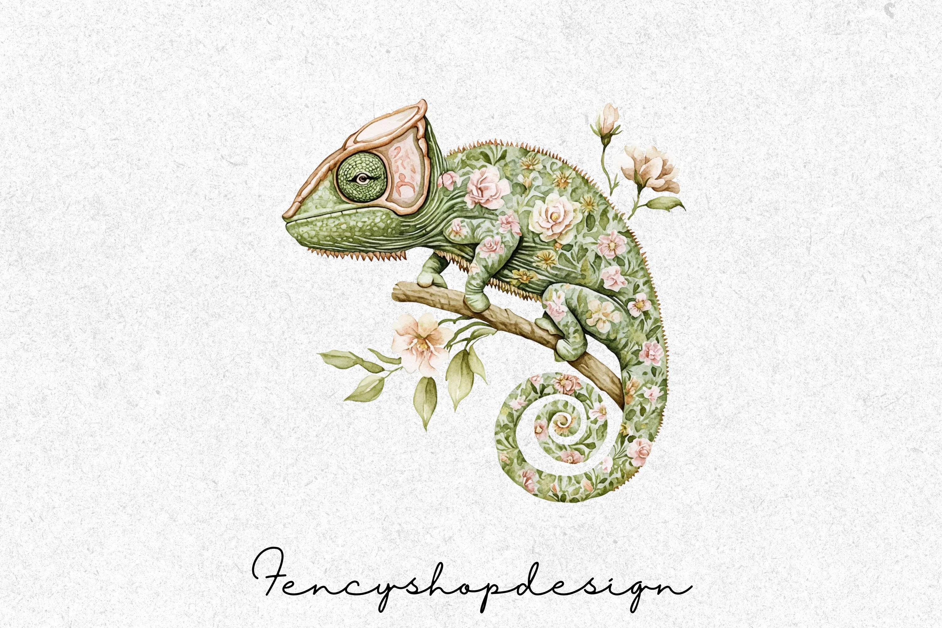 Cute Chameleon Floral Clipart Bundle
