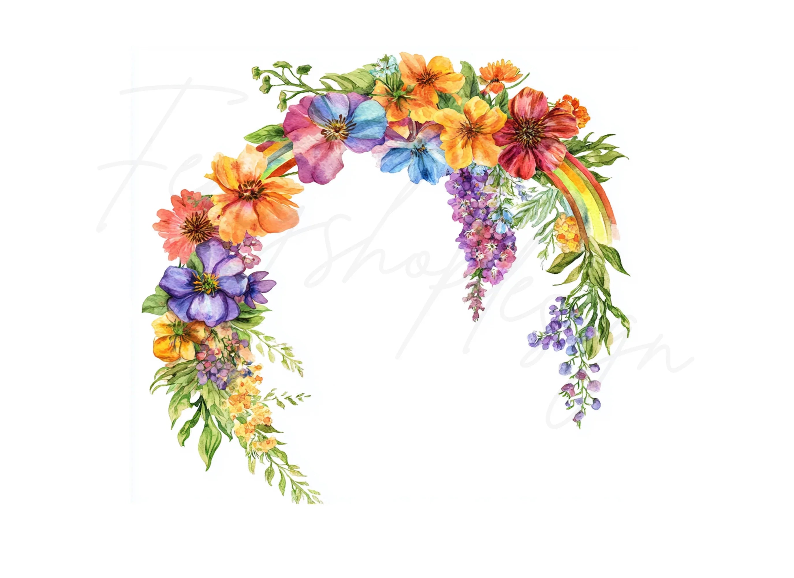 Vibrant Rainbow Flower Arch Clipart Bundle
