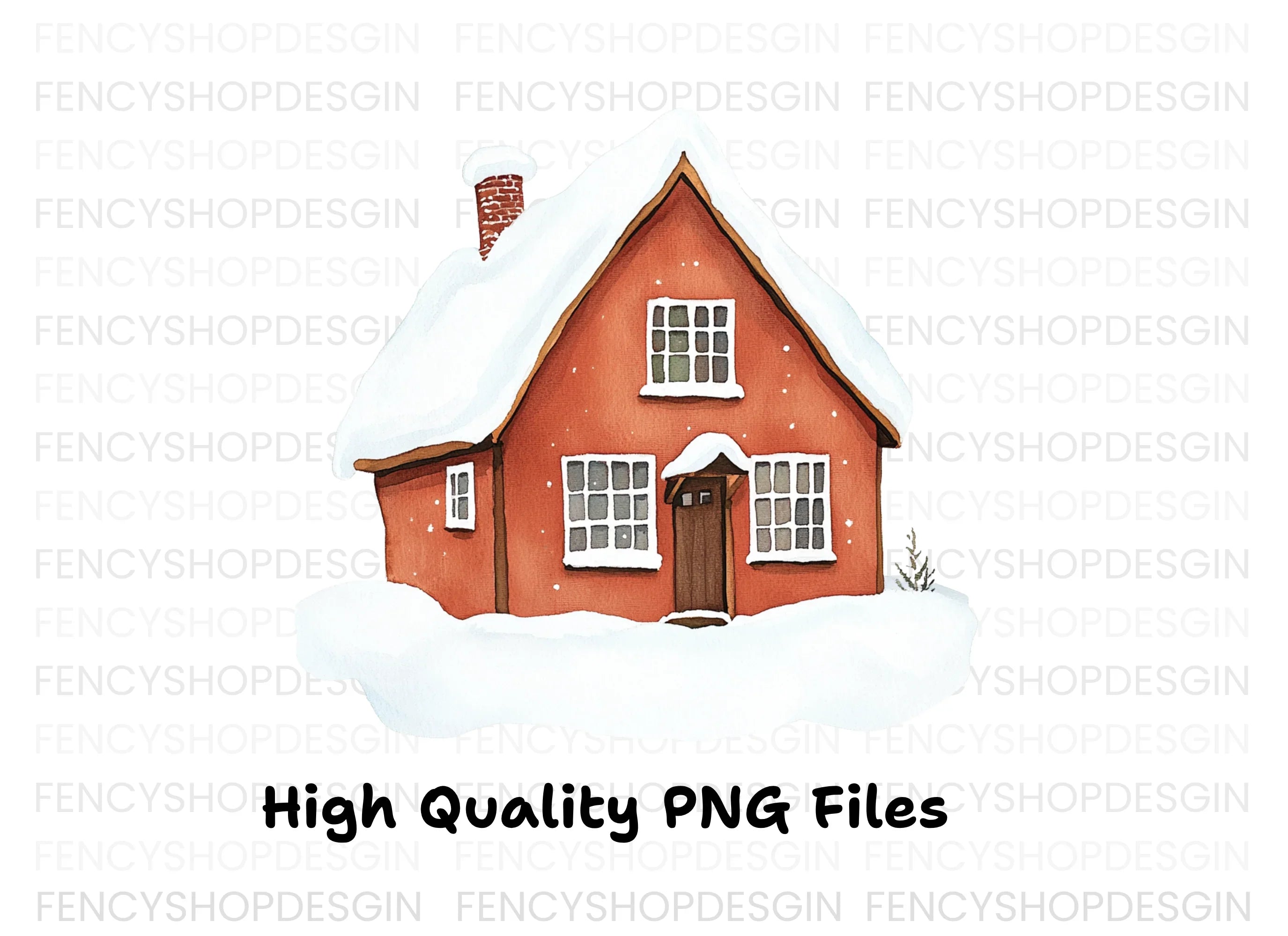 Red Winter House Clipart Bundle