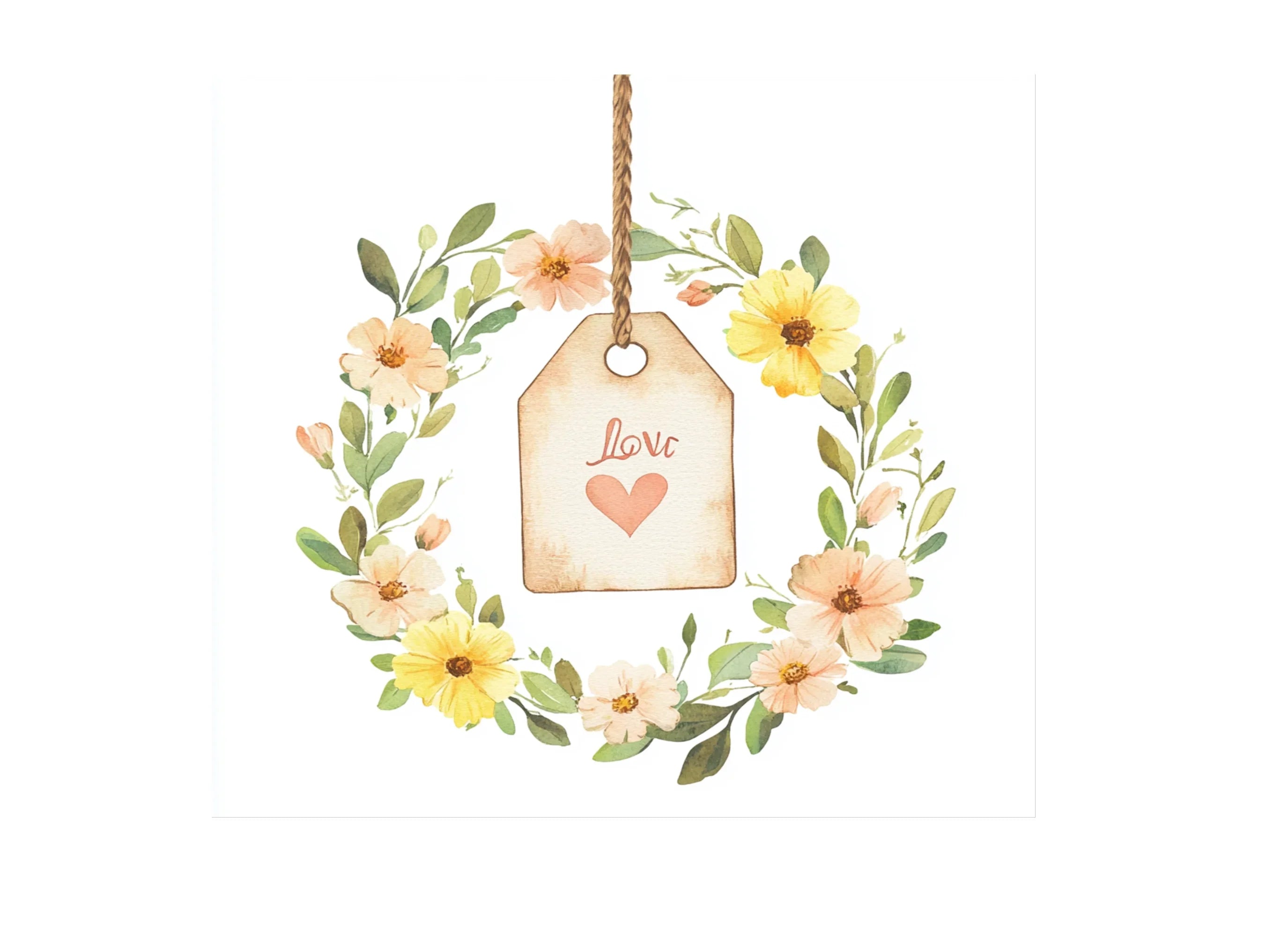 Floral Wreath Heart Tag Clipart Bundle