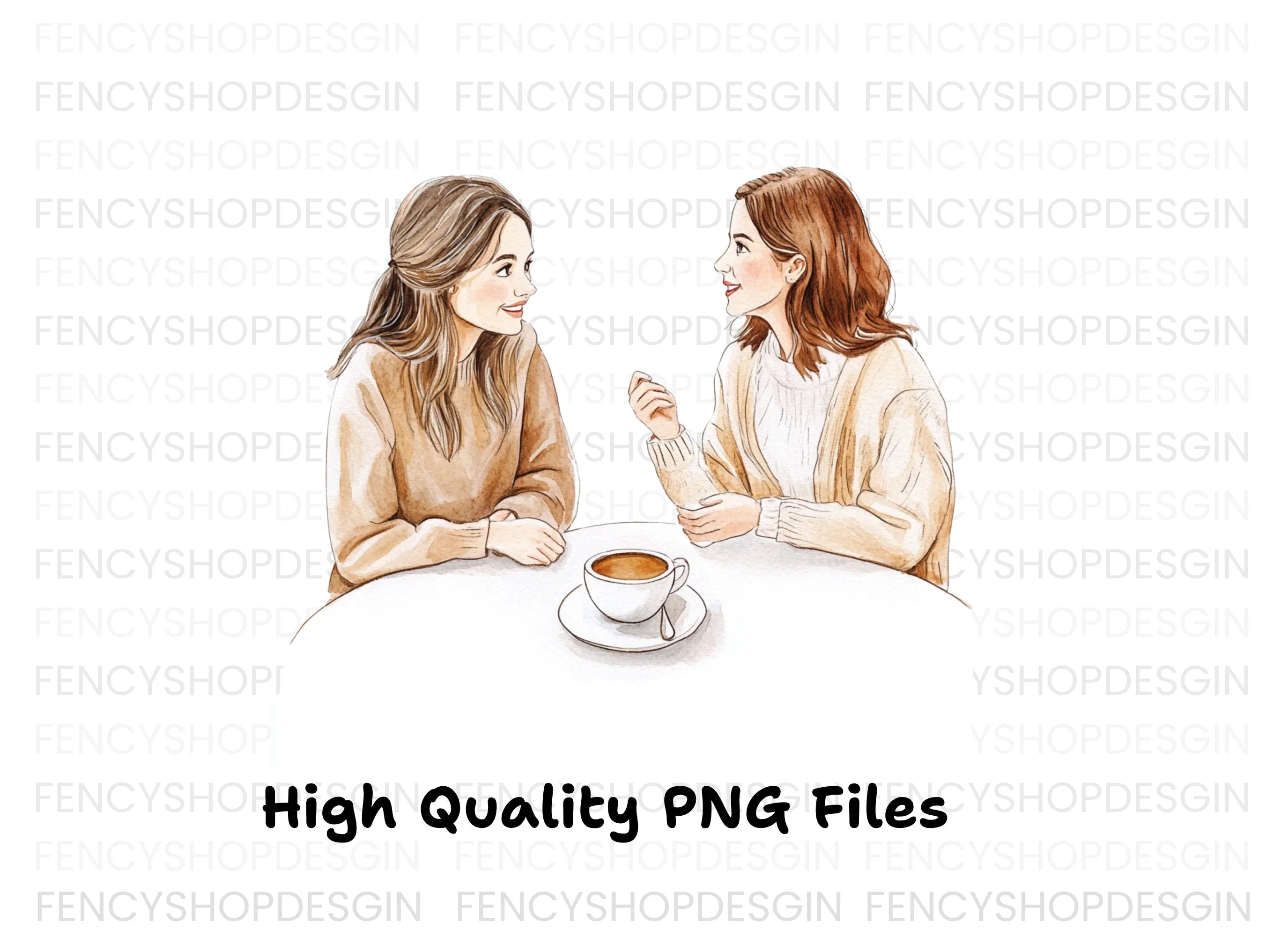 Two Women Chatting Over Coffee Clipart Bundle