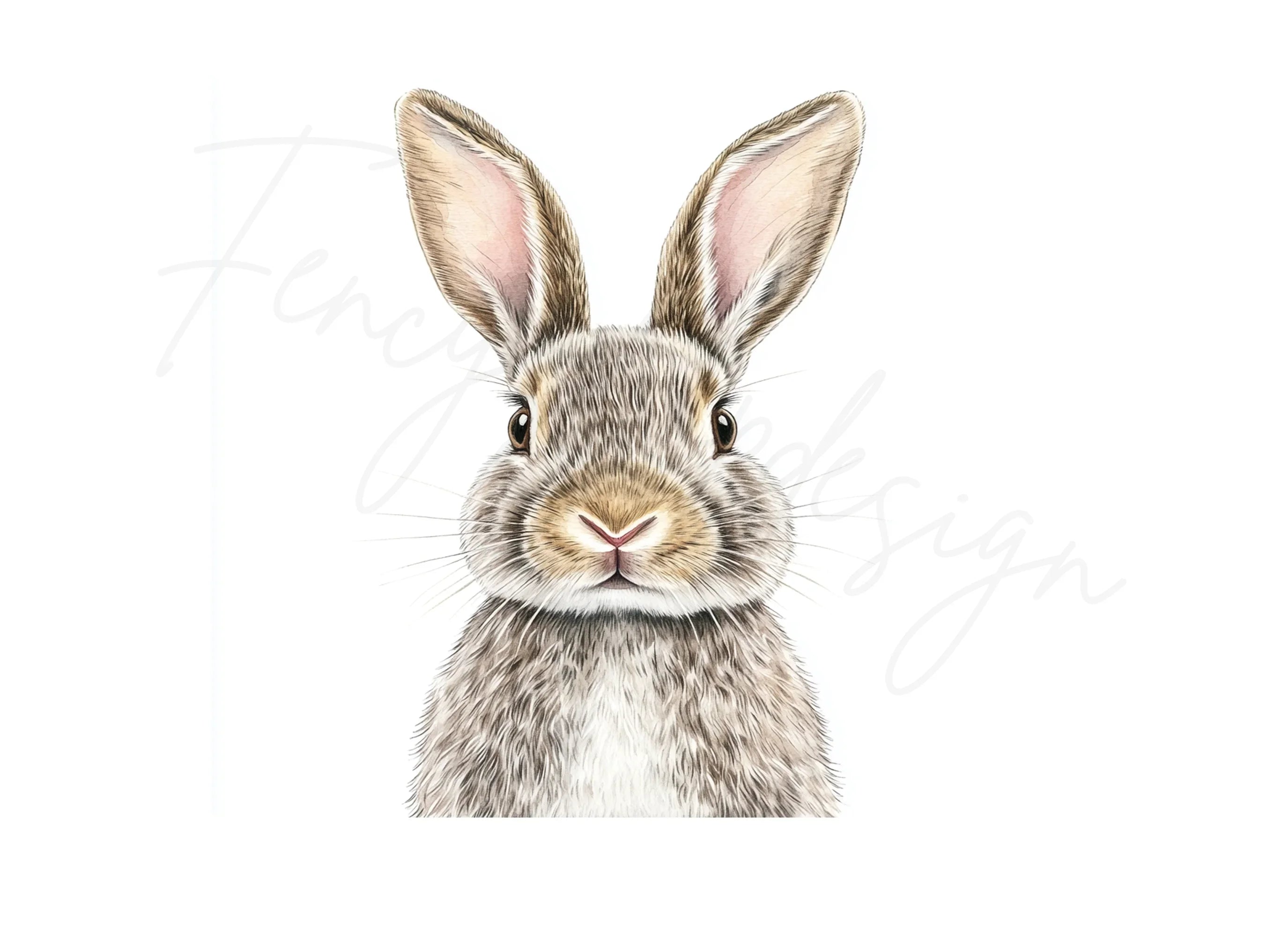 Realistic Grey Rabbit Head Clipart Bundle