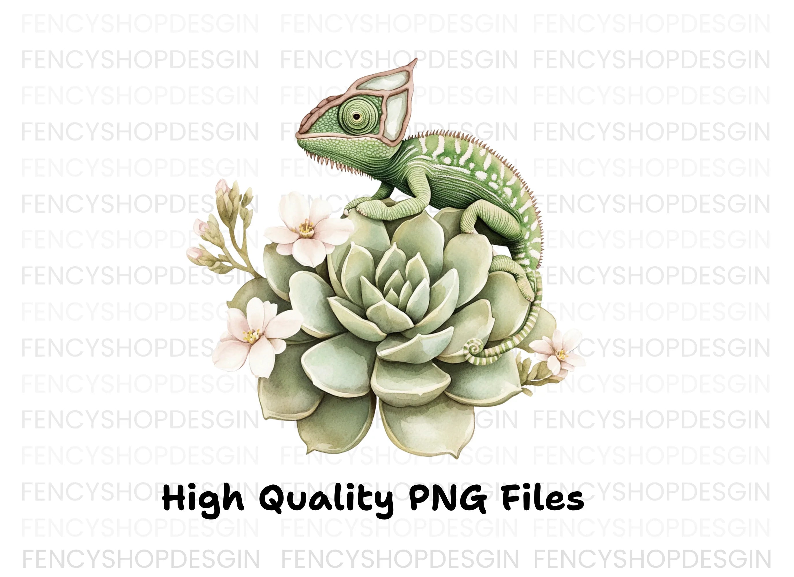 Chameleon on Succulent Clipart Bundle