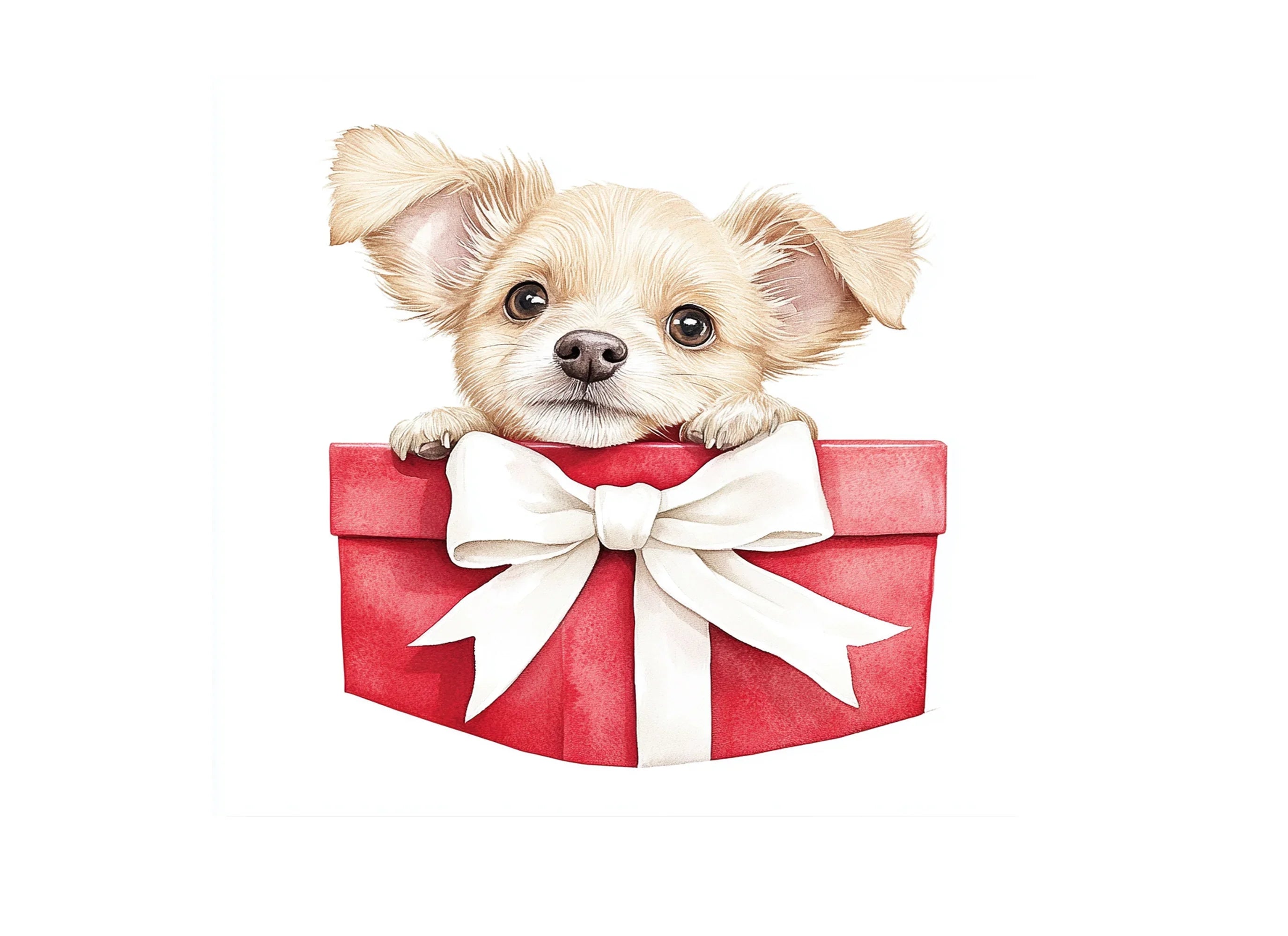 Cute Chihuahua Puppy in Red Gift Box Clipart Bundle