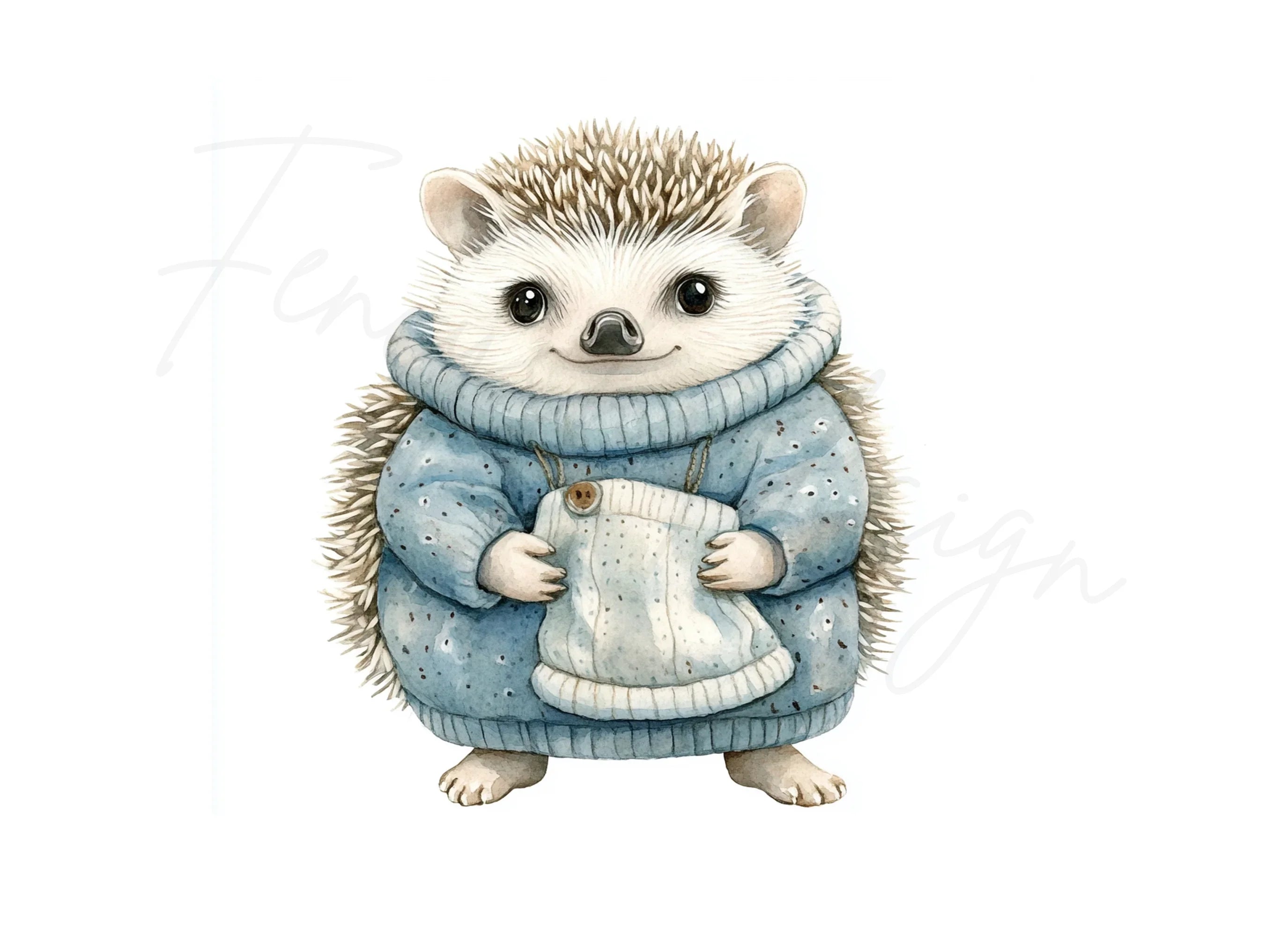 Cute Hedgehog in Blue Sweater Clipart Bundle