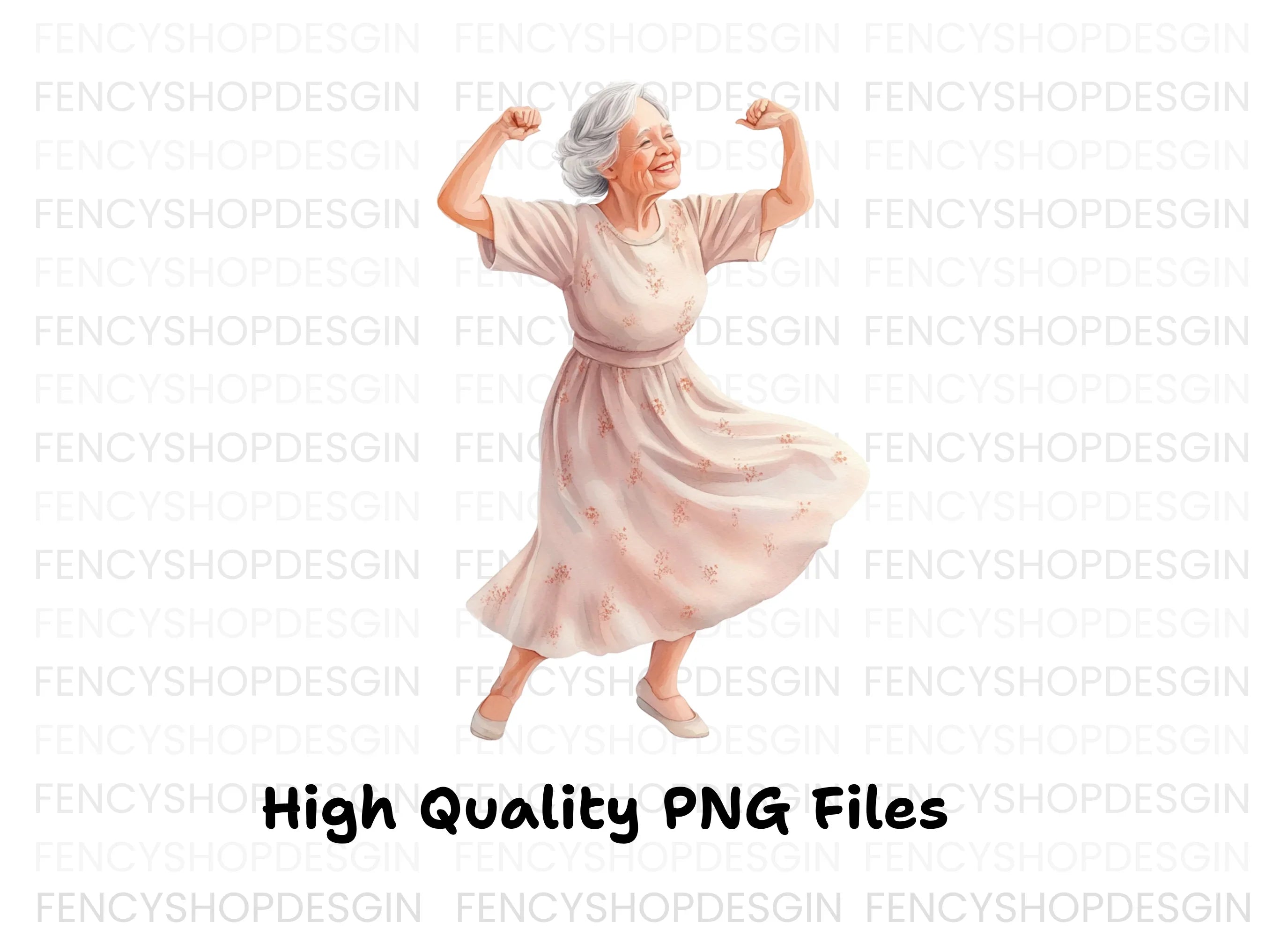 Happy Elderly Woman Dancing Clipart Bundle