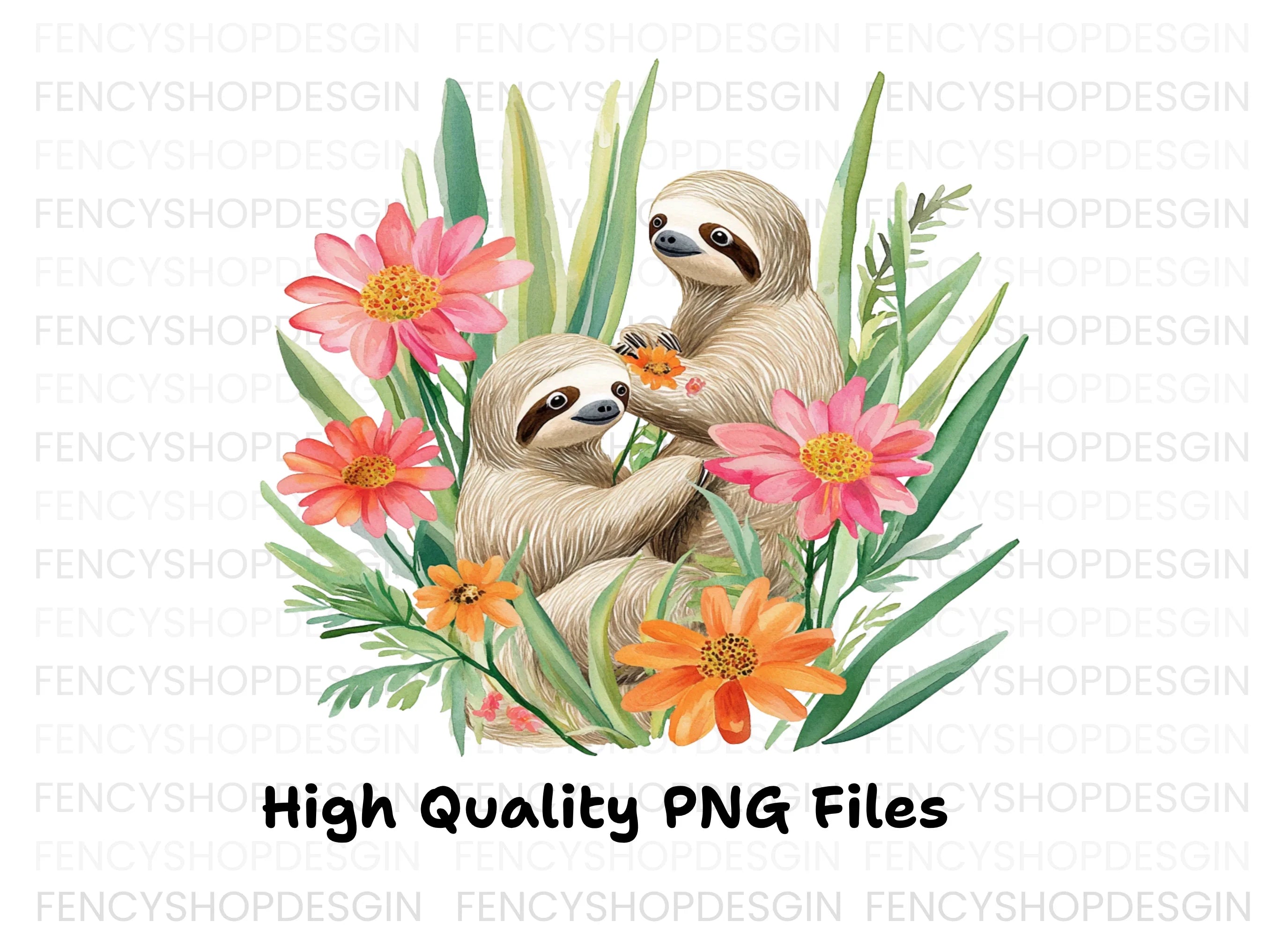 Cute Sloth Couple Clipart Bundle