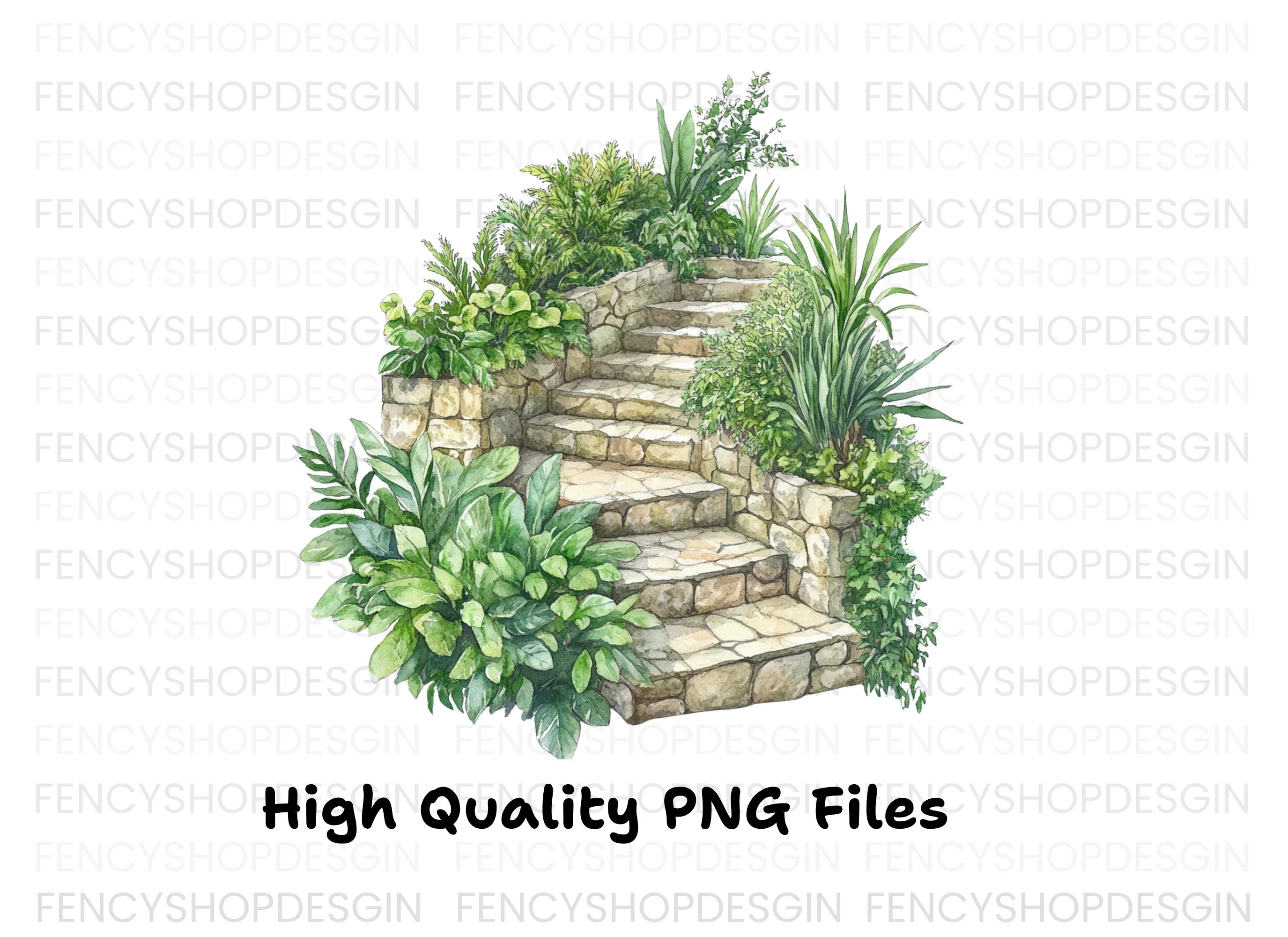Lush Green Stone Staircase Clipart Bundle