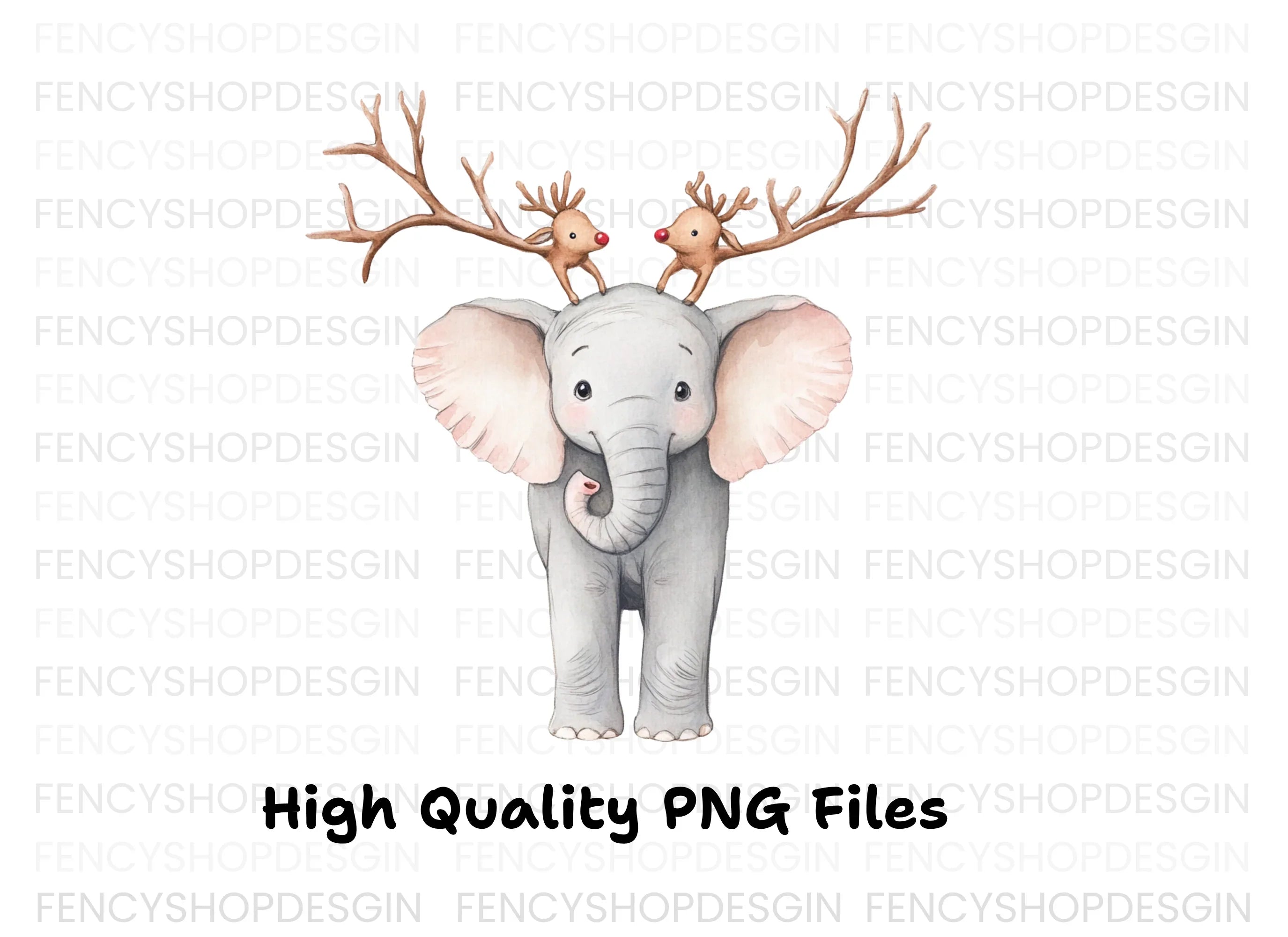 Cute Elephant with Reindeer Antlers Clipart Bundle