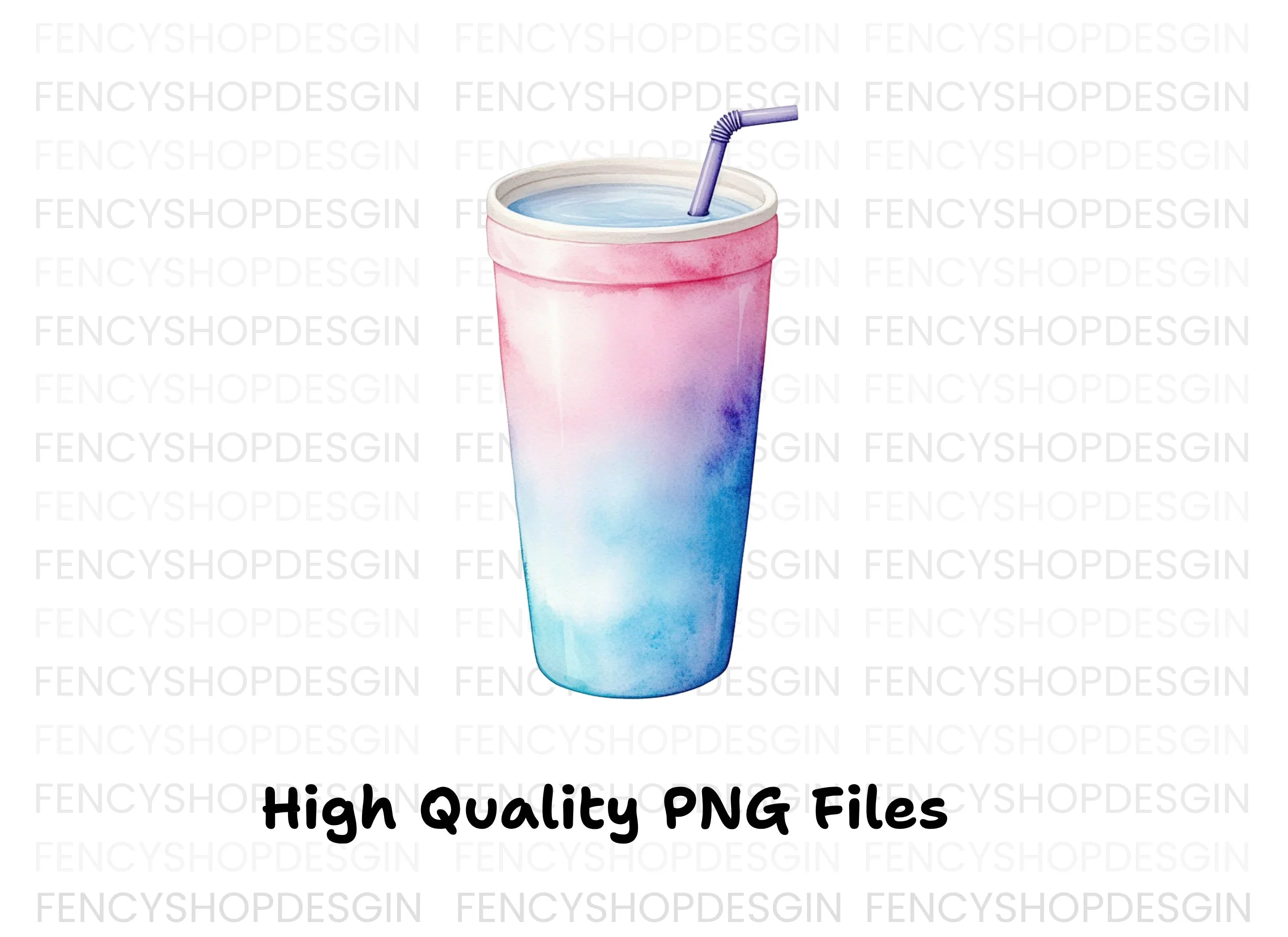 Gradient Drink Cups with Straws Clipart Bundle