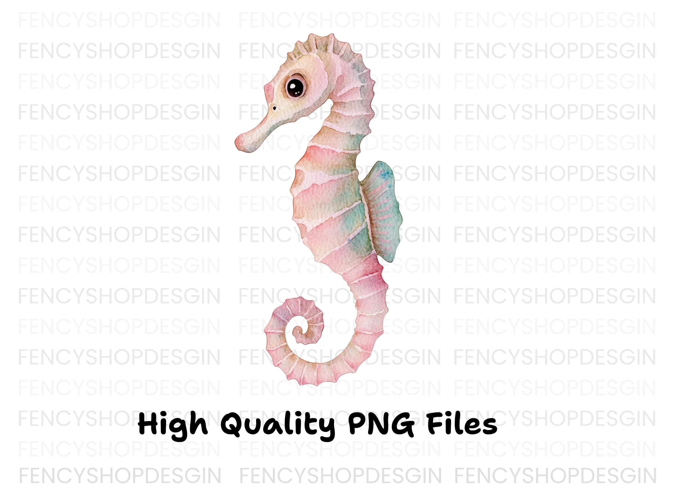Cute Pink Seahorse Clipart Bundle