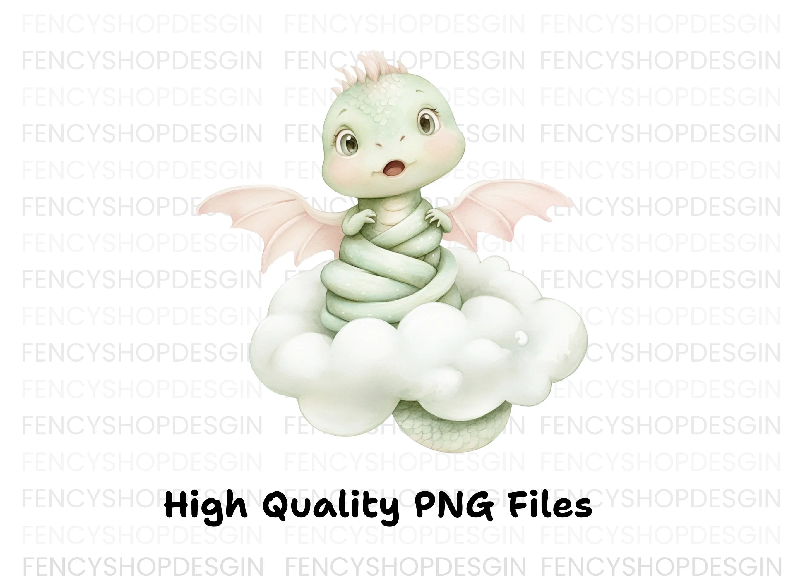 Cute Baby Dragon on Clouds Clipart Bundle