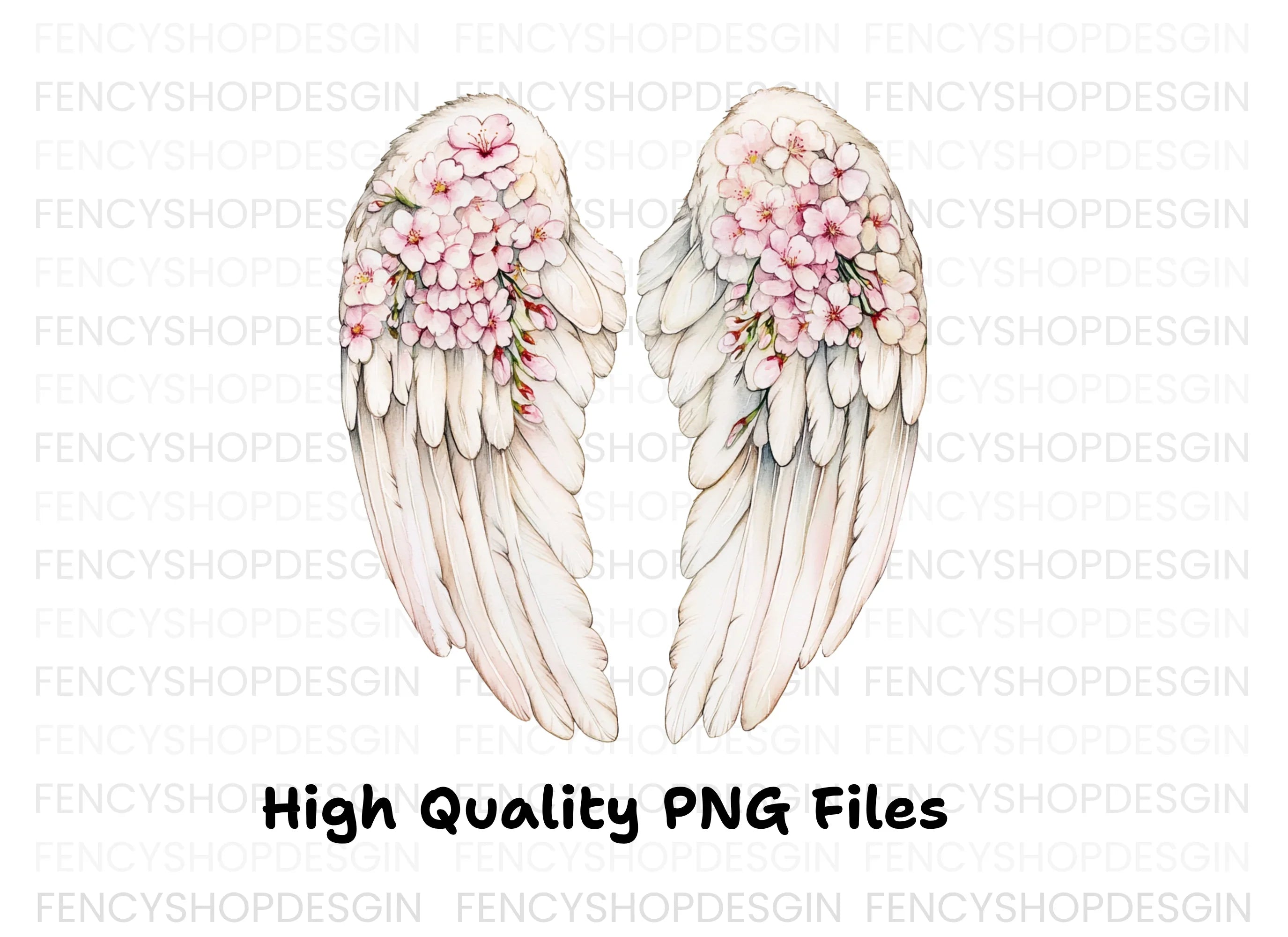 Angel Wings with Pink Flowers Clipart Bundle