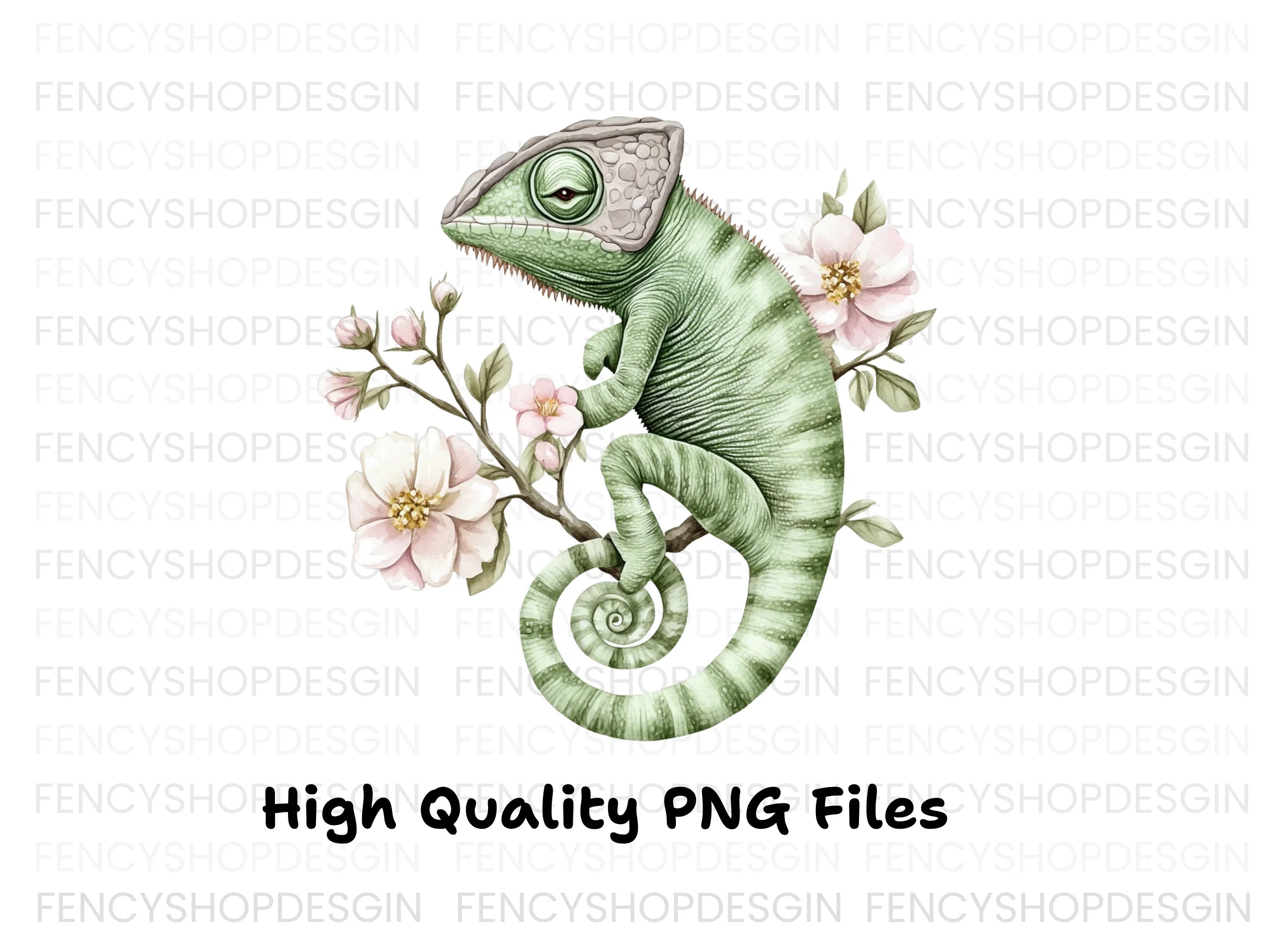Chameleon with Pink Flowers Clipart Bundle