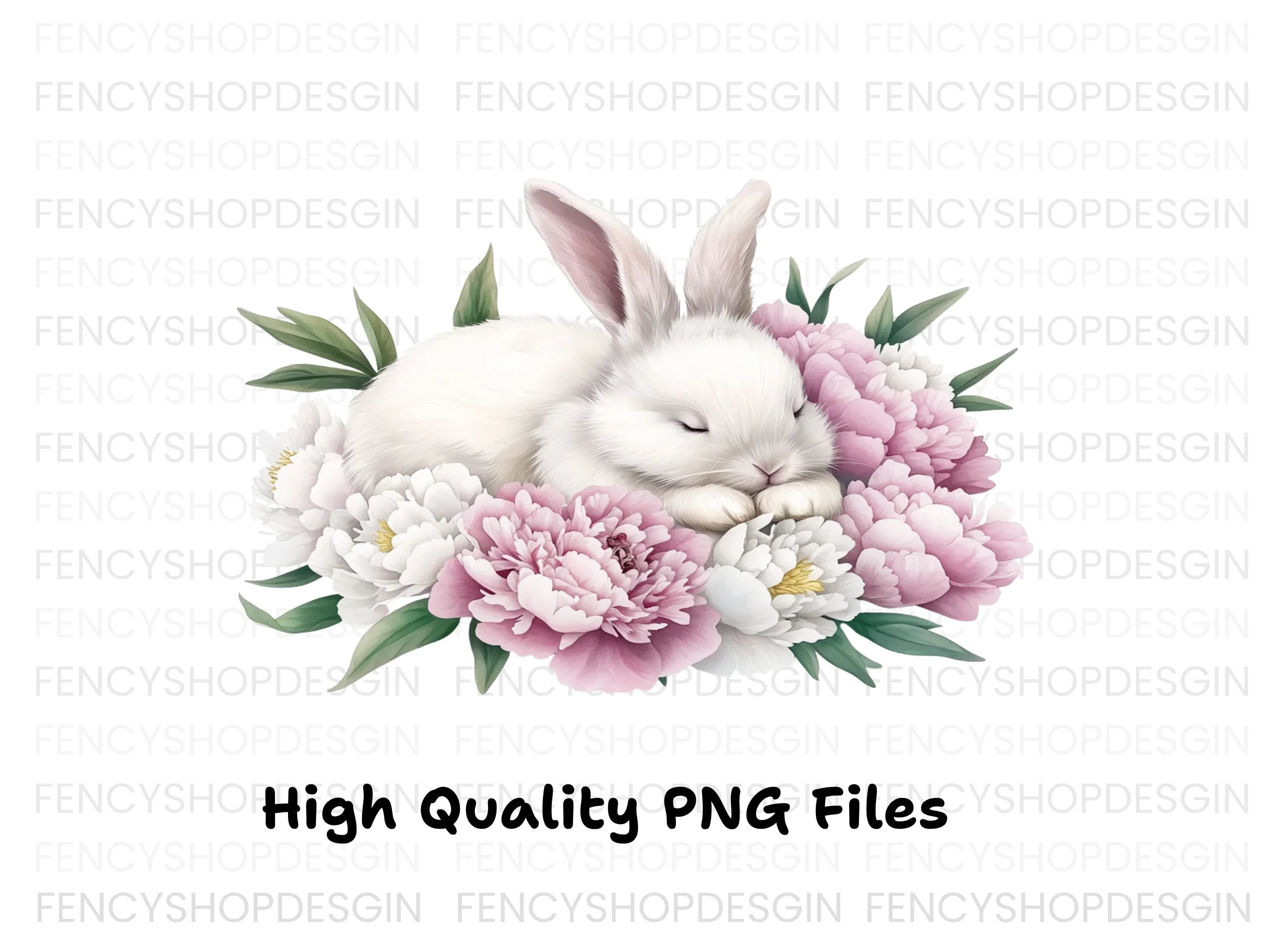 Sleeping Bunny Peony Clipart Bundle