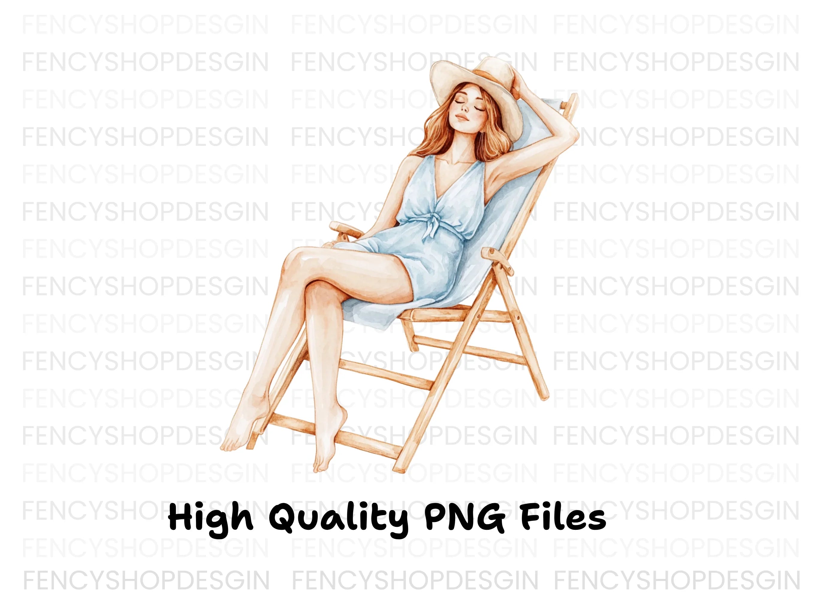 Women Relaxing on Beach Chairs Clipart Bundle