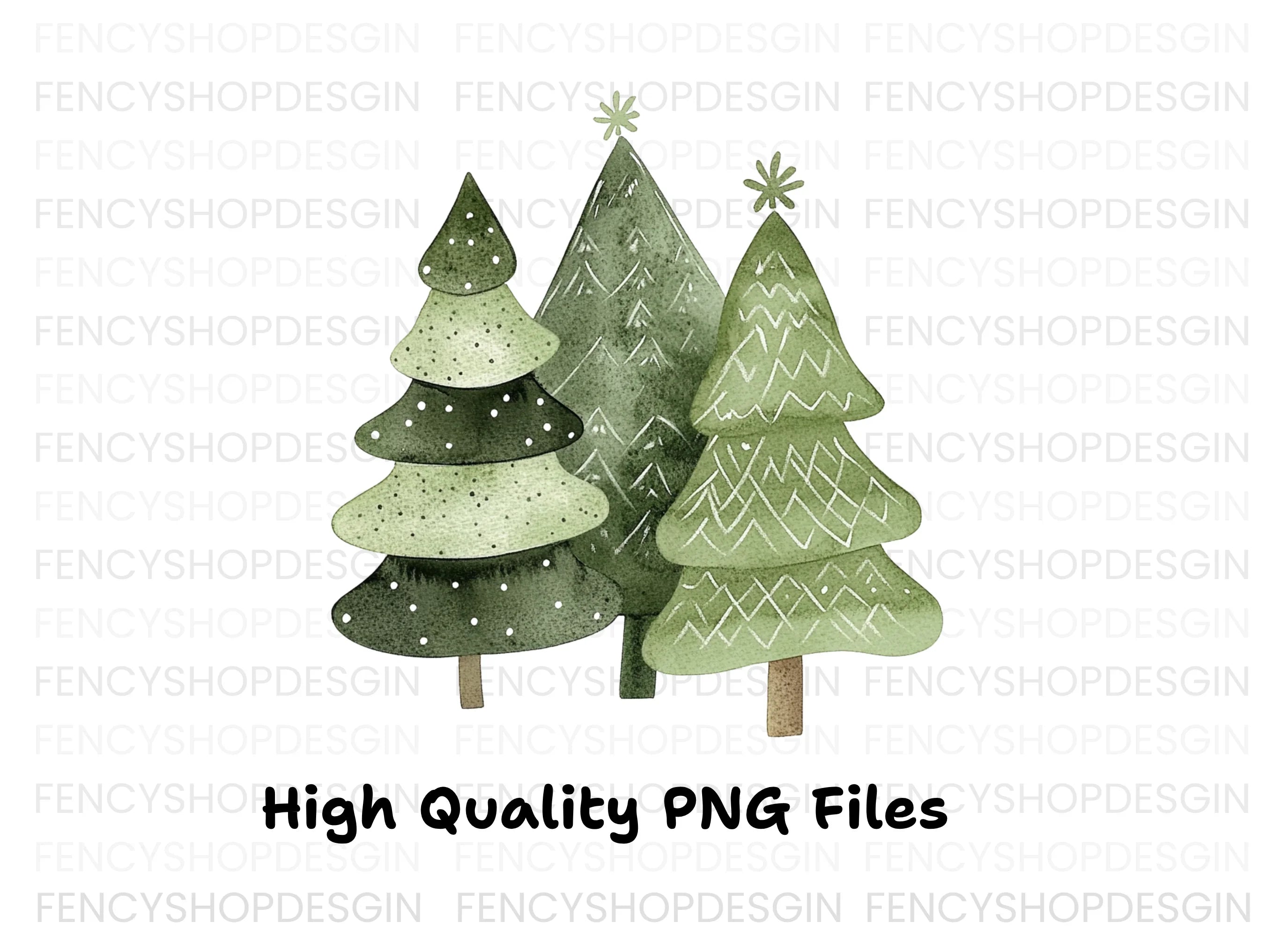 Green Christmas Trees Clipart Bundle