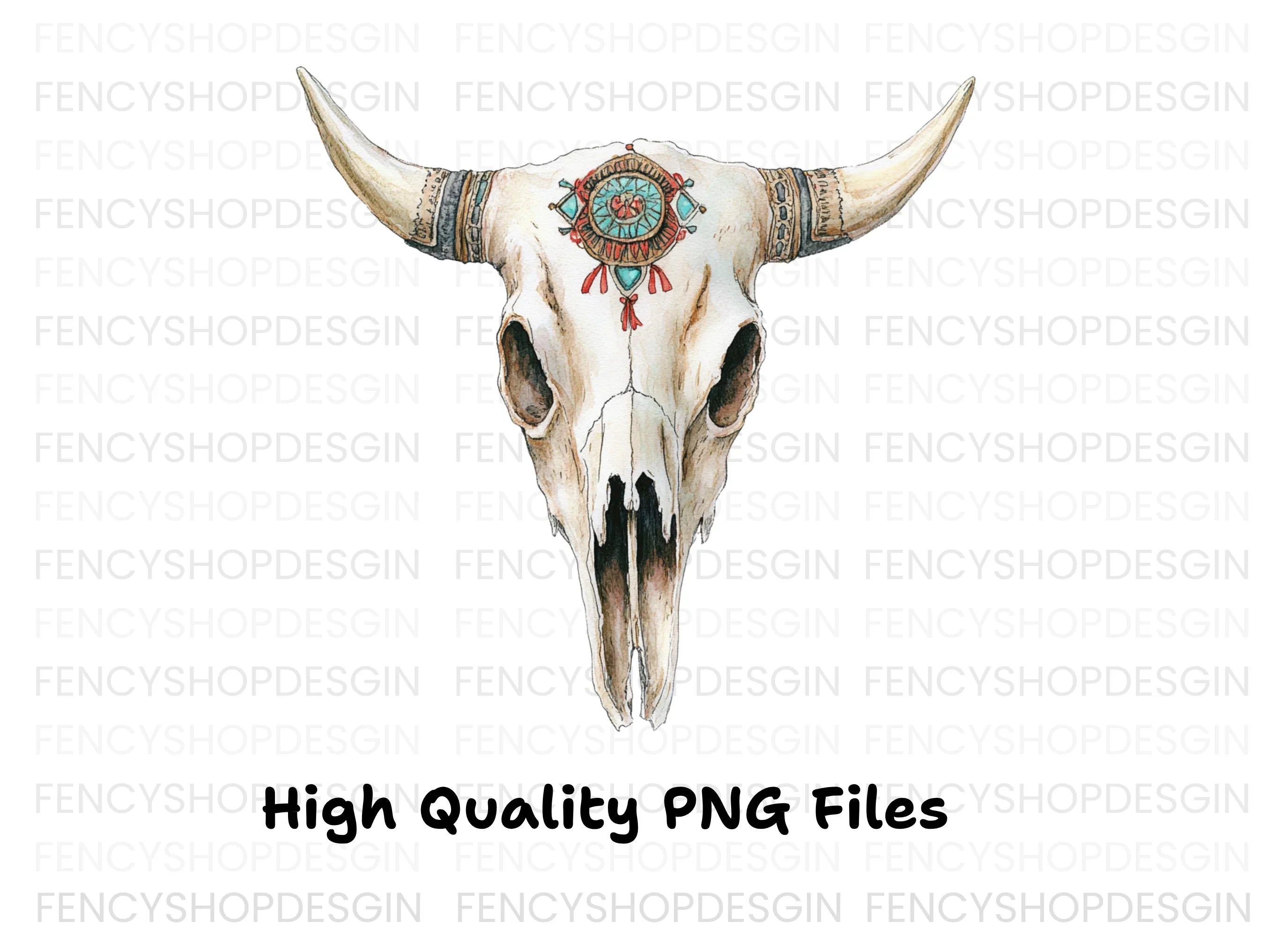 Boho Bull Skull Clipart Bundle