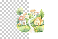 Whimsical Colorful Village Clipart Bundle - CraftNest - Digital Crafting and Art