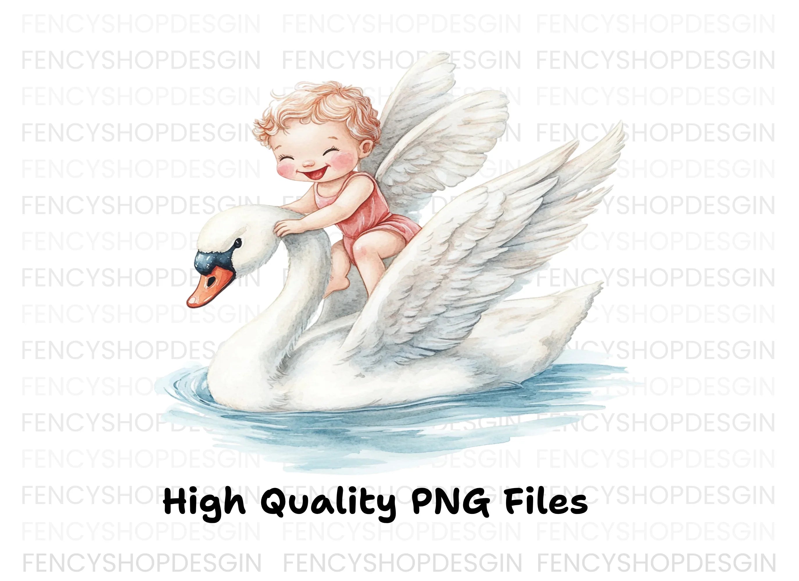 Happy Cherub Riding Swan Clipart Bundle