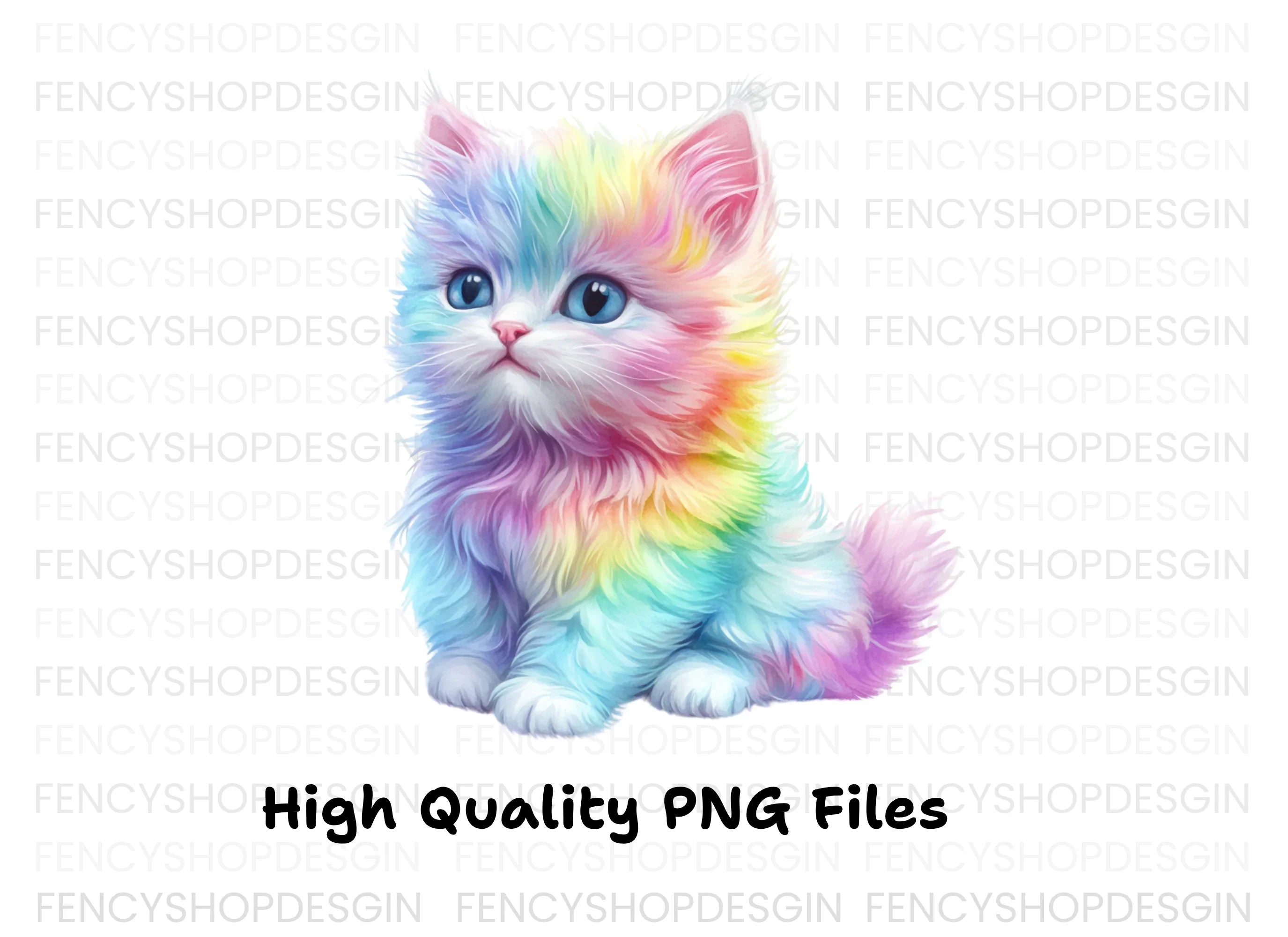 Fluffy Rainbow Kittens Clipart Bundle