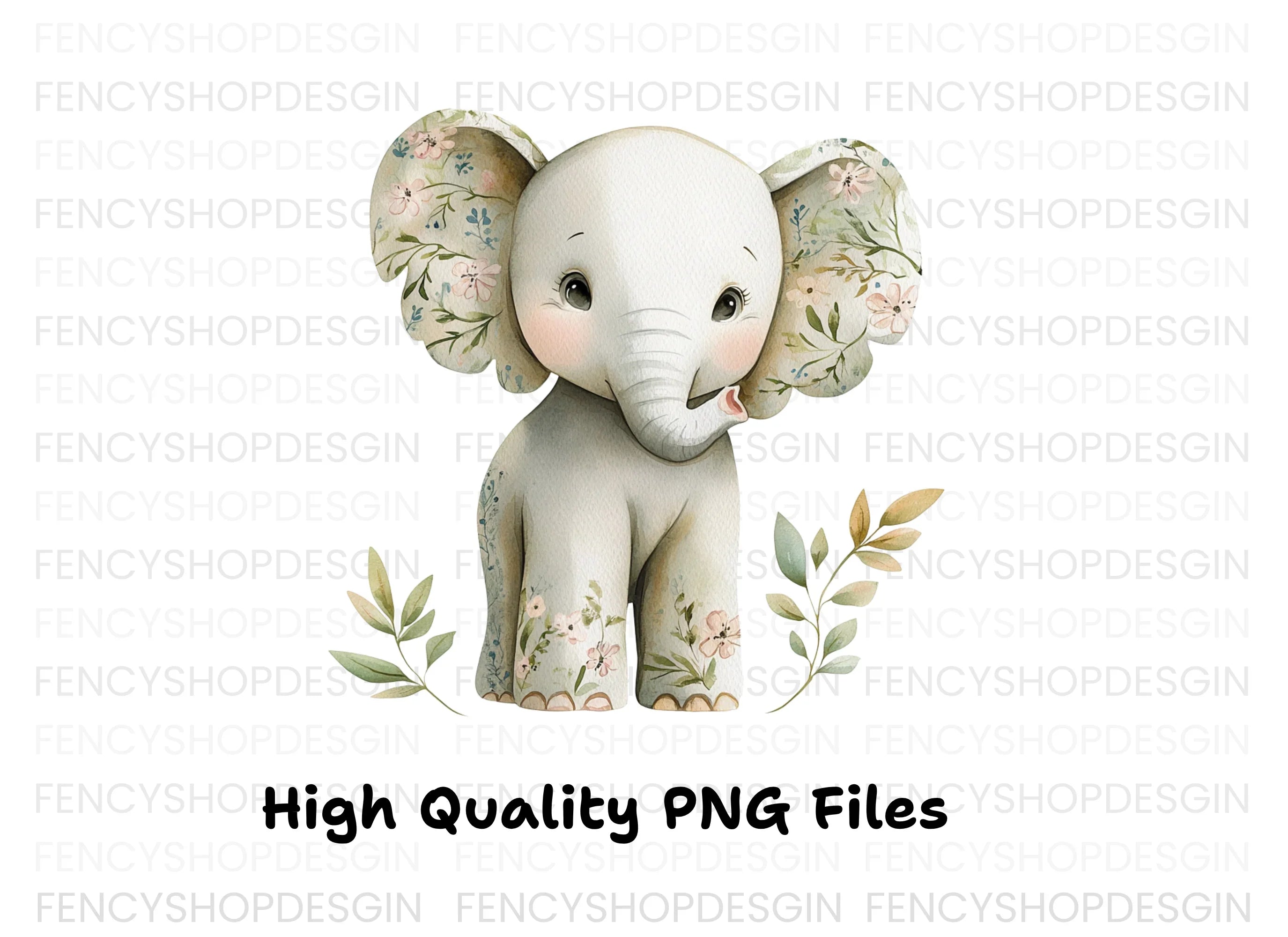 Cute Baby Floral Elephant Clipart Bundle