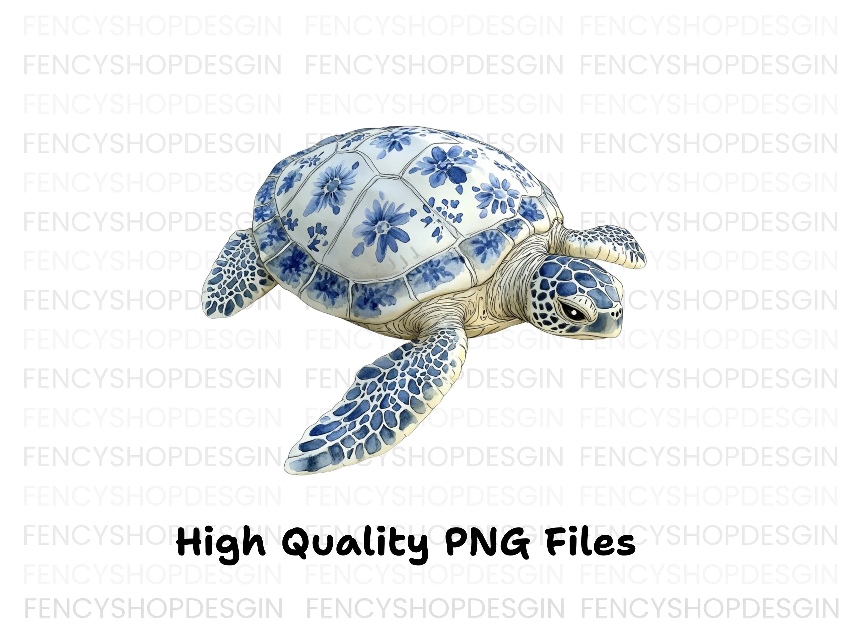 Chinoiserie Sea Turtle Clipart Bundle
