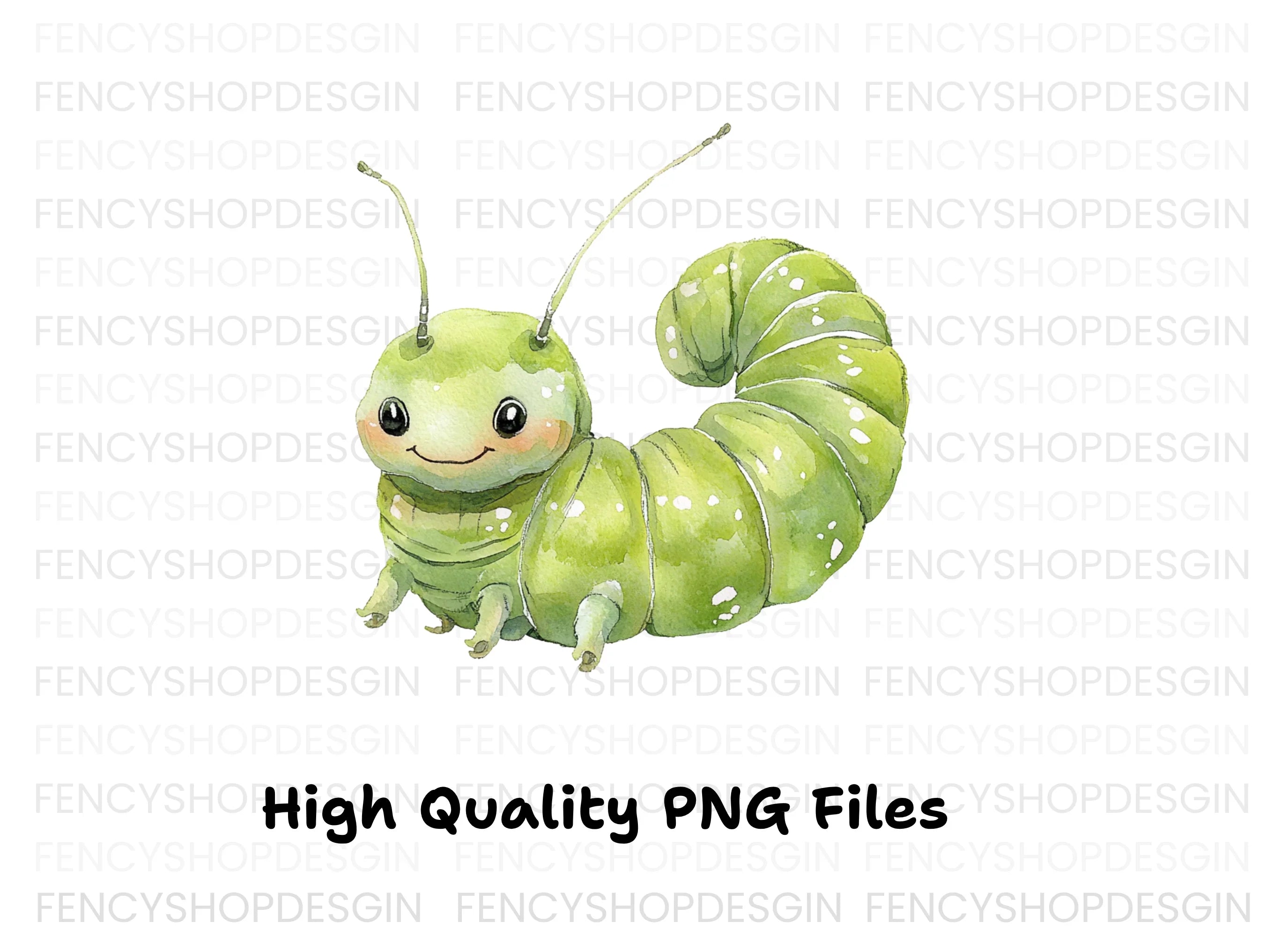 Cute Green Caterpillar Clipart Bundle