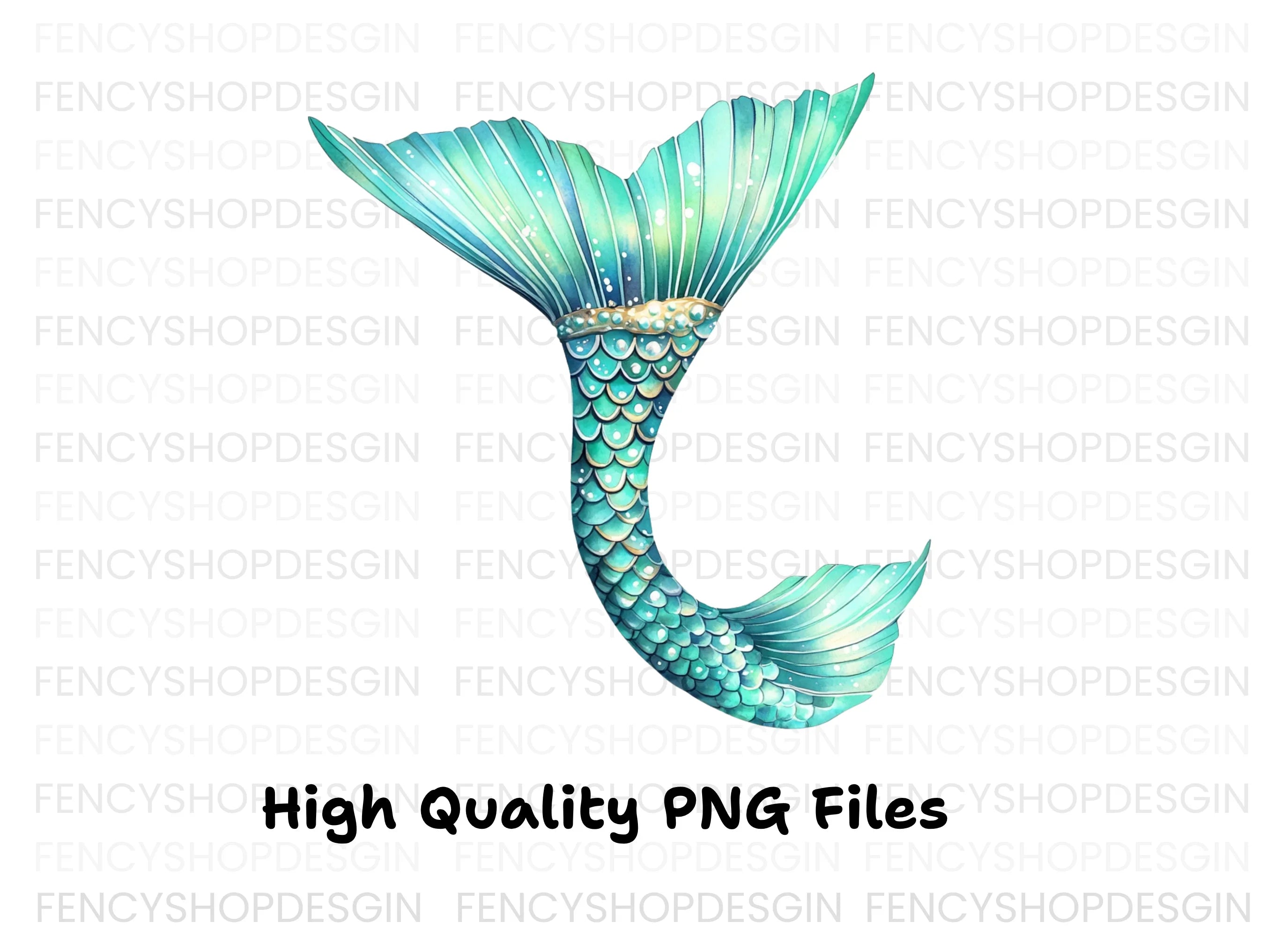 Sparkling Teal Mermaid Tail Clipart Bundle